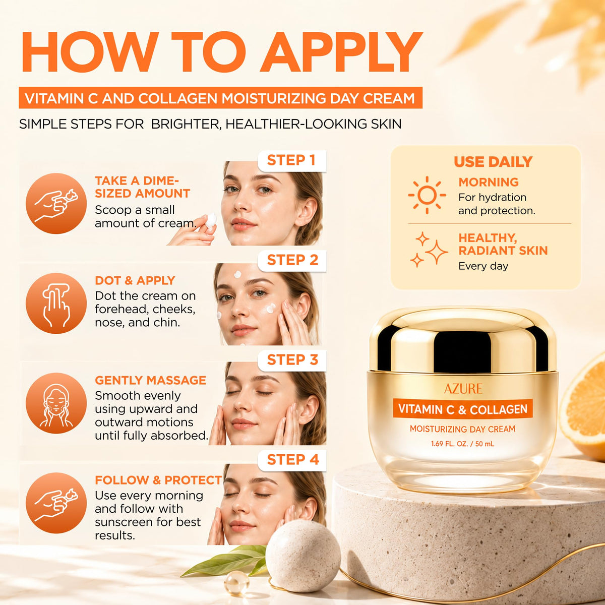 Vitamin C Face Cream with Collagen Brightening Moisturizer 1 - Azure Cosmetics Official Product Imagery - 6