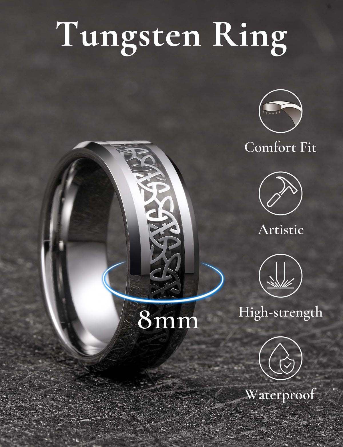 King Will Men s Celtic Claddagh Tungsten Rings Opal Carbon - King Will Official Imagery - 3