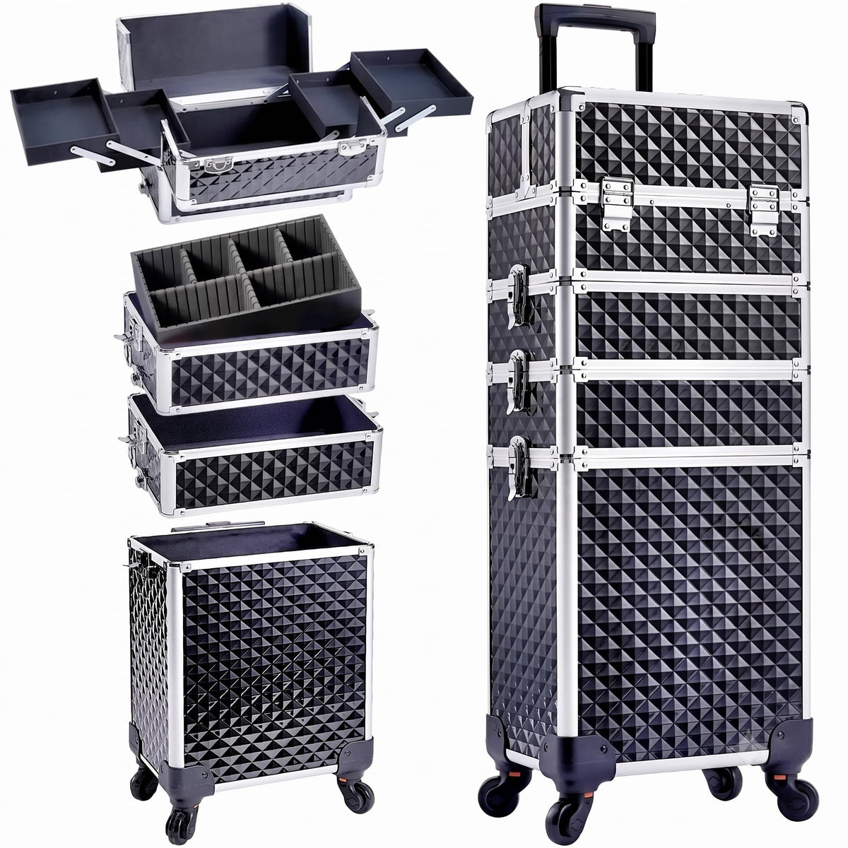4 in 1 Rolling Makeup Train Case Portable Cosmetology - Adazzo Official Imagery - 1