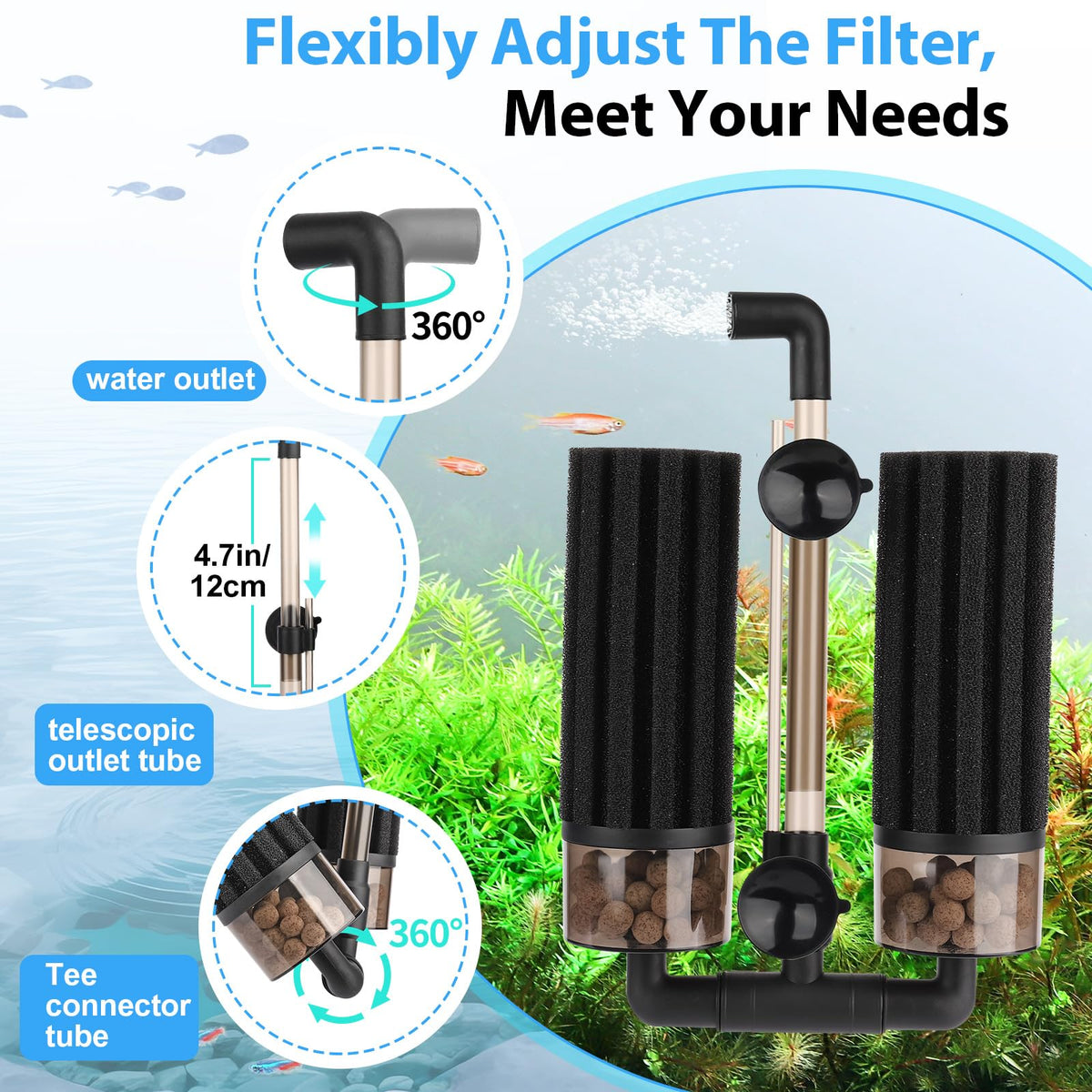 hygger Aquarium Double Sponge Filter Upgraded Sponge Filter - hygger Official Imagery - 6
