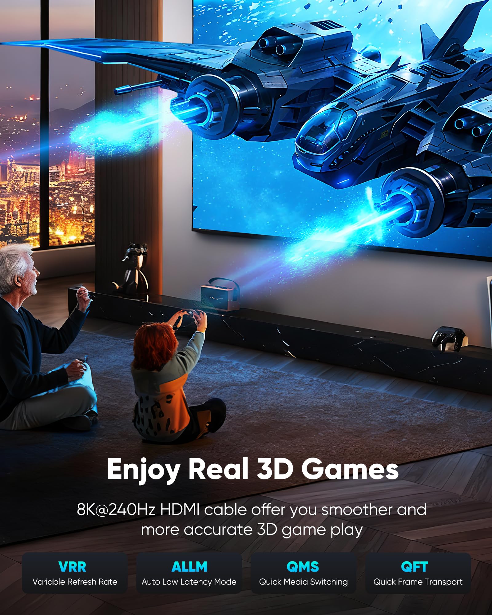Highwings 16K 4K 480Hz hdmi 2.2 Cable, 96Gbps Ultra HD HDMI to HD by Highwings - Angle View 7