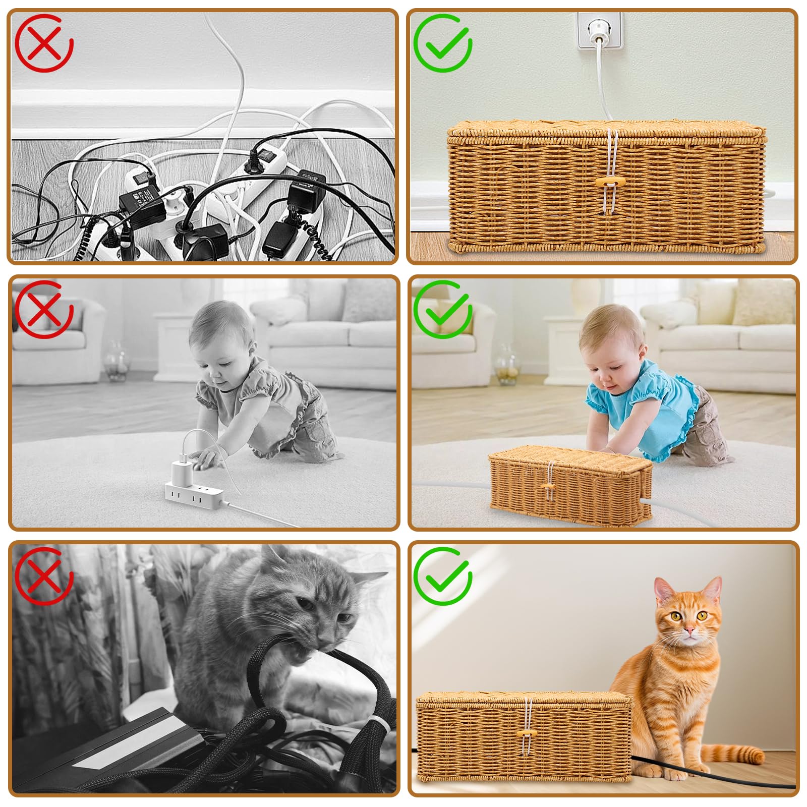 Handmade Rattan Cable Management Box & Cord Organizer