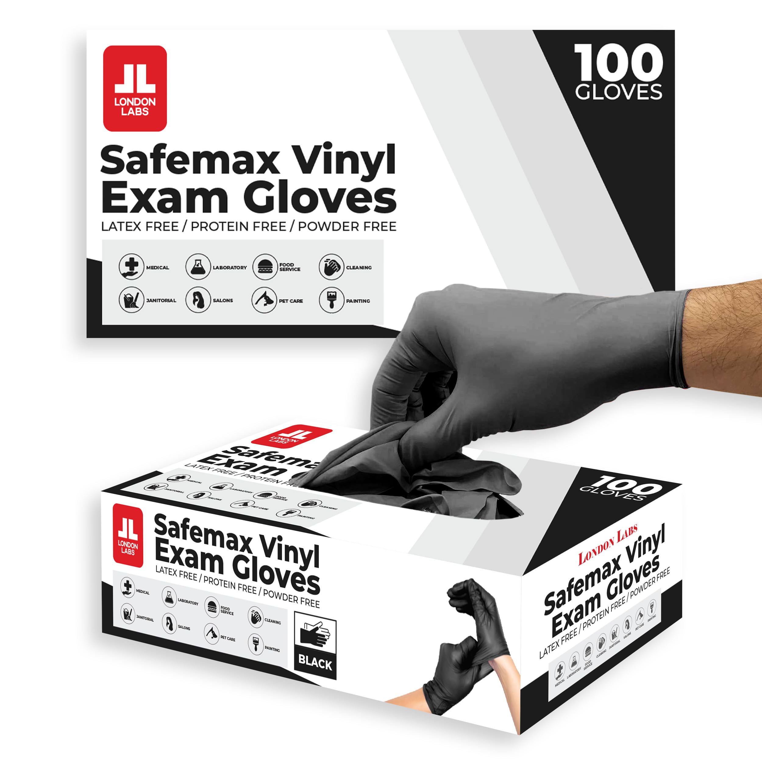 London Labs Black Synthetic Vinyl Exam Gloves Powder Free and Lat - London Labs Official Product View 7