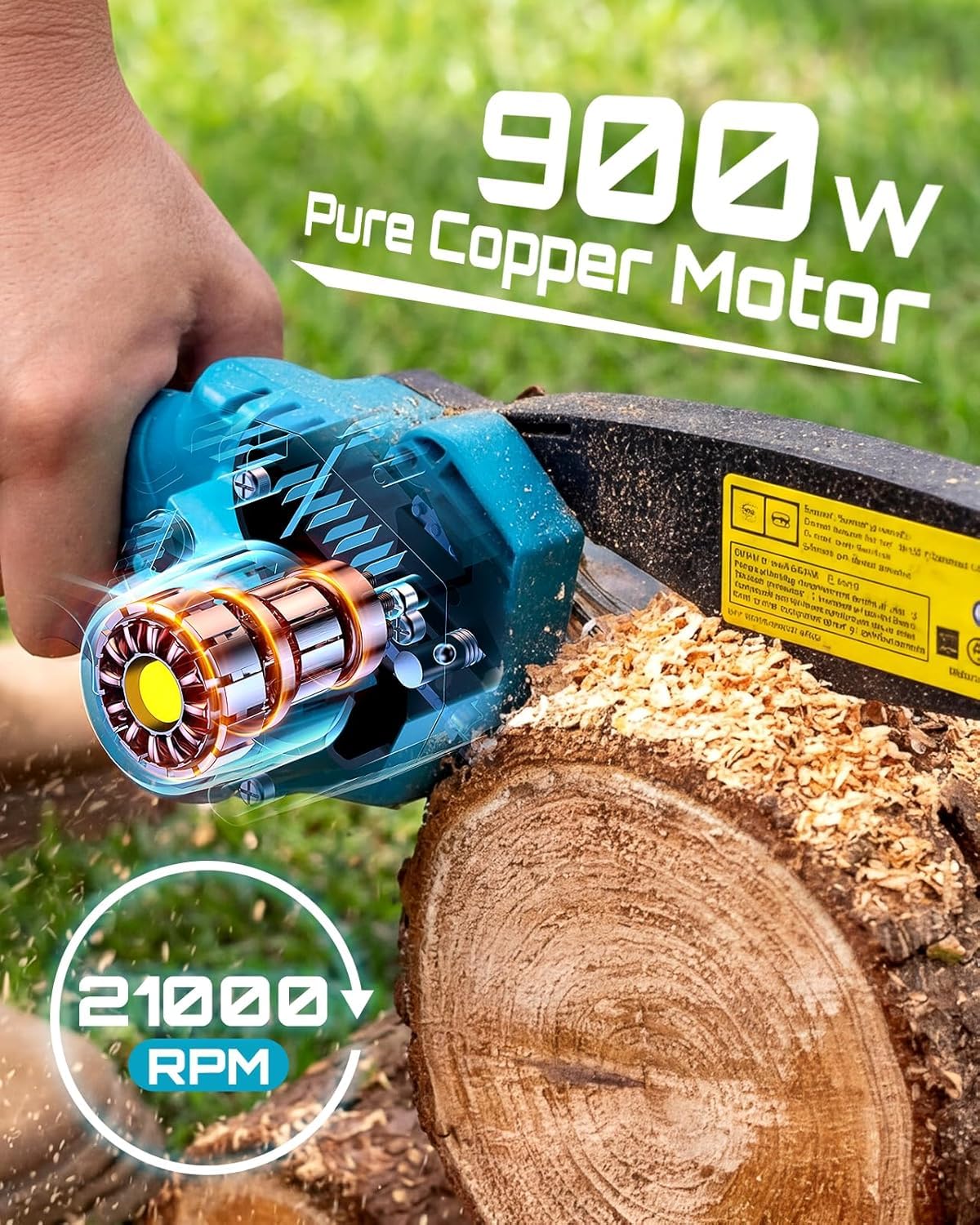 Seesii Mini Chainsaw, 6-inch Mini Chainsaw Cordless, Handheld Ele by Seesii - Angle View 6