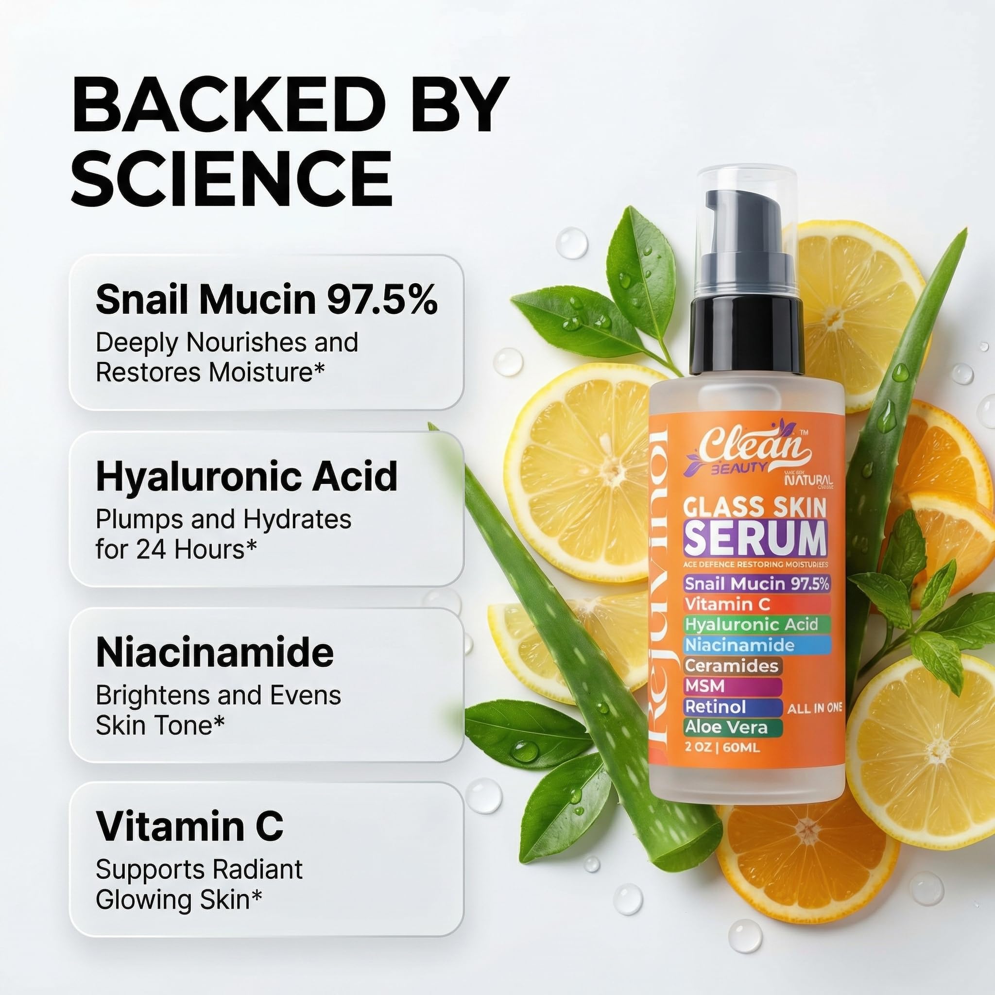 Clean Beauty Snail Mucin Serum Vitamin C Face Serum Anti Aging with Hyaluronic - Clean Beauty Official Product View 4