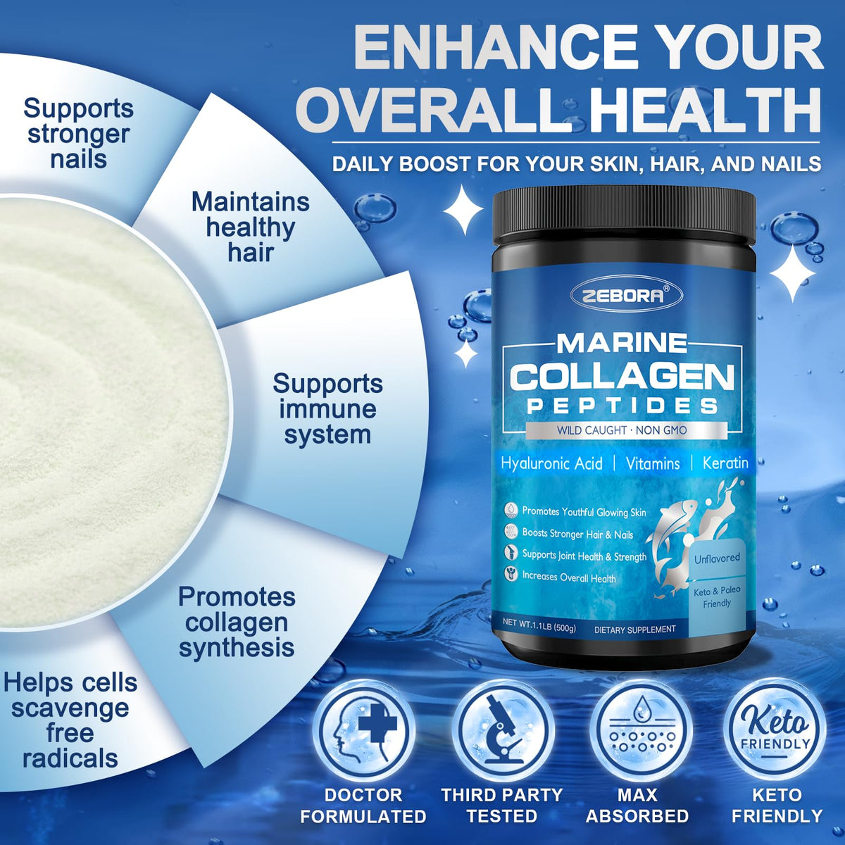 ZEBORA Marine Collagen Peptides Powder for Women 50 Servings - ZEBORA Official Imagery - 6