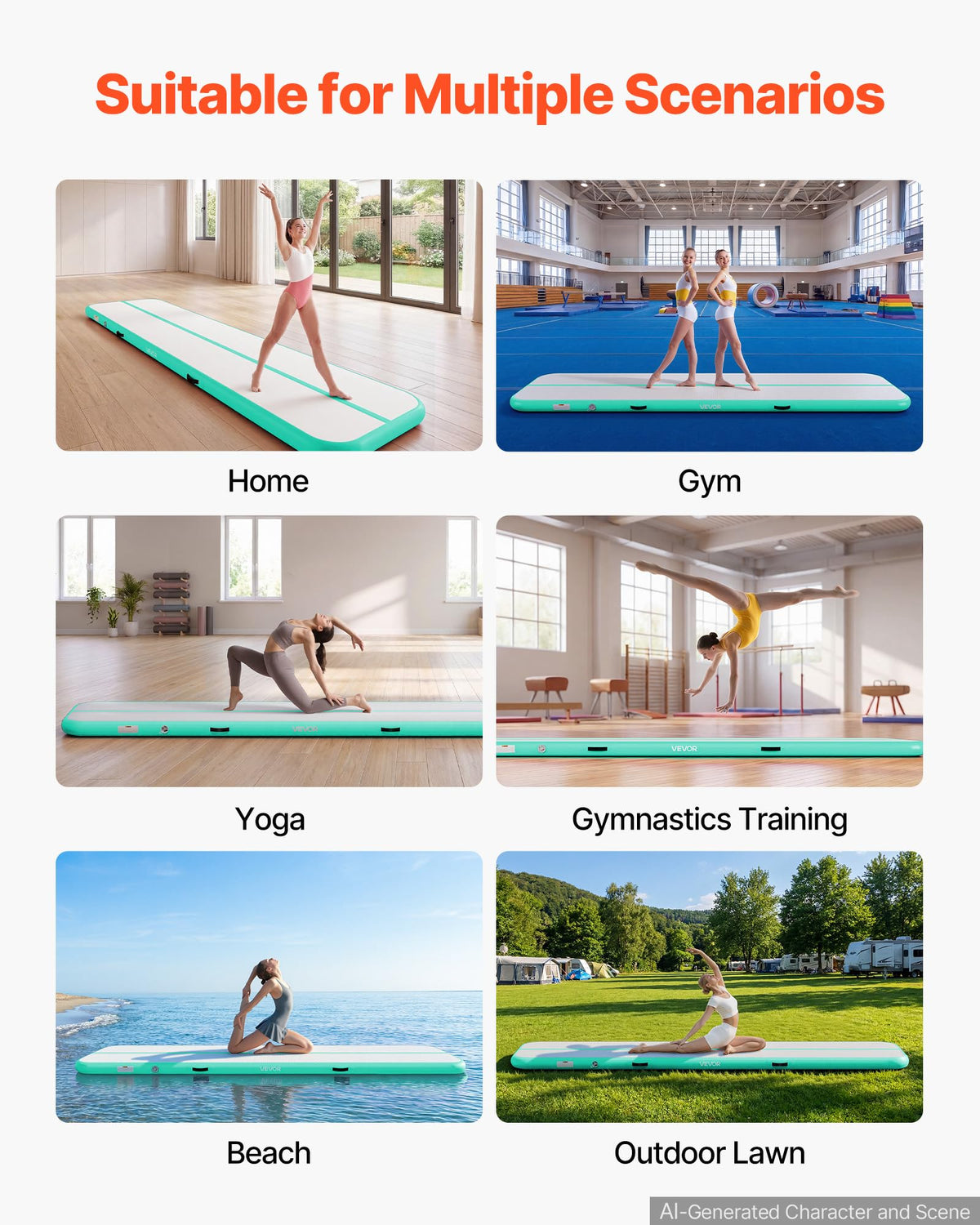 VEVOR Inflatable Gymnastics Air Mat Tumble Track with Pump - VEVOR Official Imagery - 7