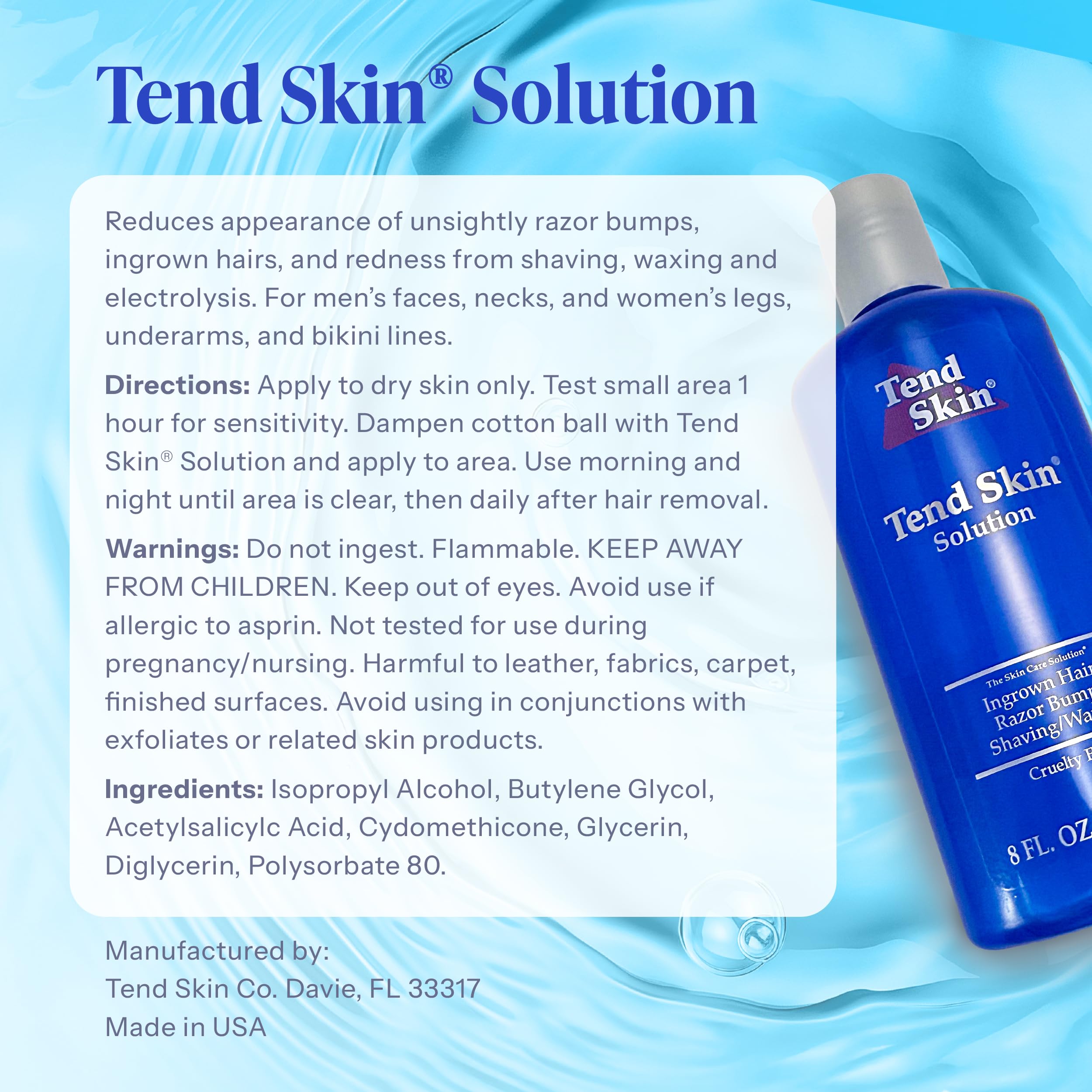 Tend Skin Solution for Razor Bumps and Ingrown Hair, 8 Oz - Tend Skin