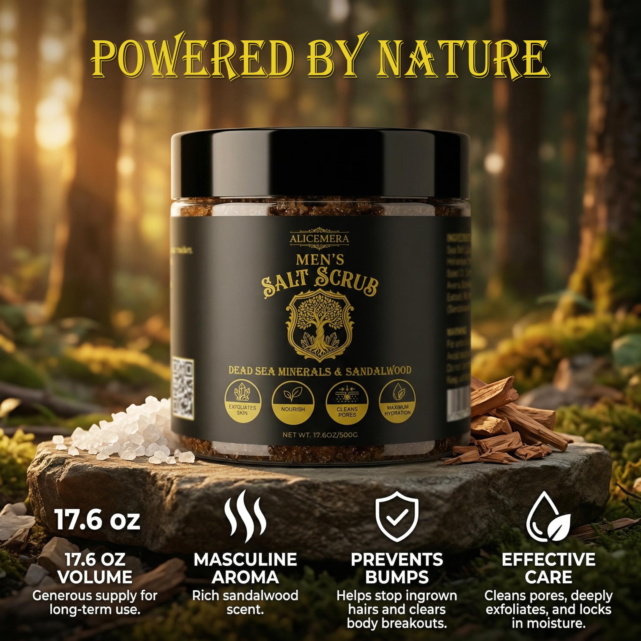 Alicemera Men's Body Scrub With Dead Sea Salt, Sandalwood, Aloe Vera 17 - Alicemera Official Product View 7