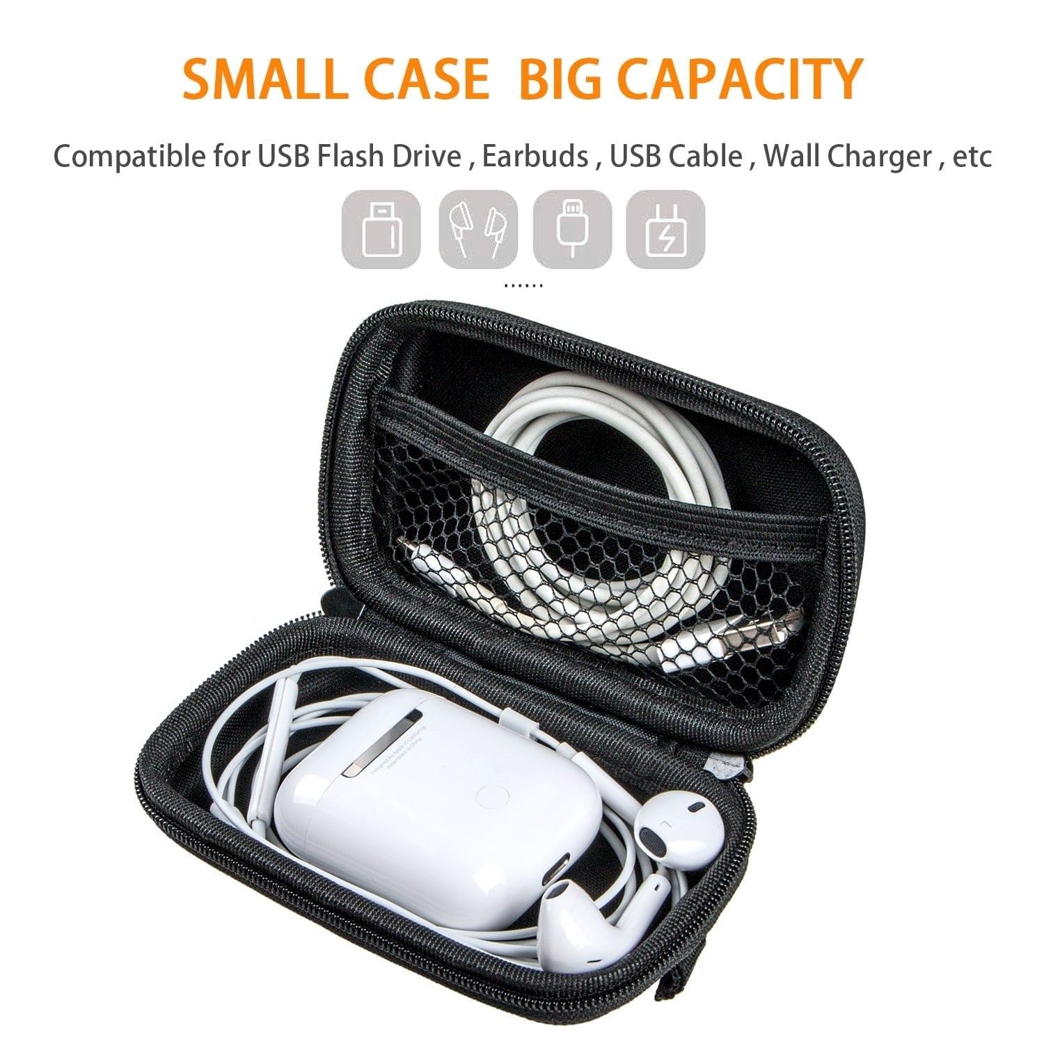 GLCON Small Hard EVA Case, Portable Earbud Zipper Pouch with Mesh Pocket,Black - GLCON Official Product View 2