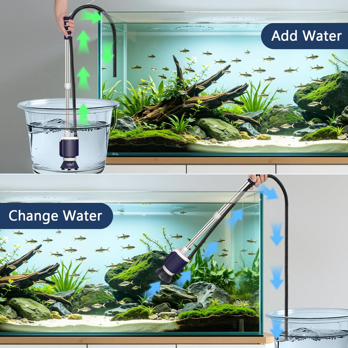 AQQA 600 GPH Electric Aquarium Gravel Cleaner 6 in 1 Fish - AQQA Official Imagery - 6
