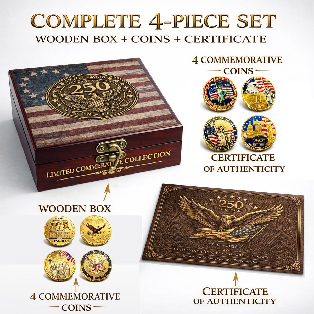 250th Anniversary USA Coin Set 4PCS Patriotic Challenge - Mascotwish Official Imagery - 5