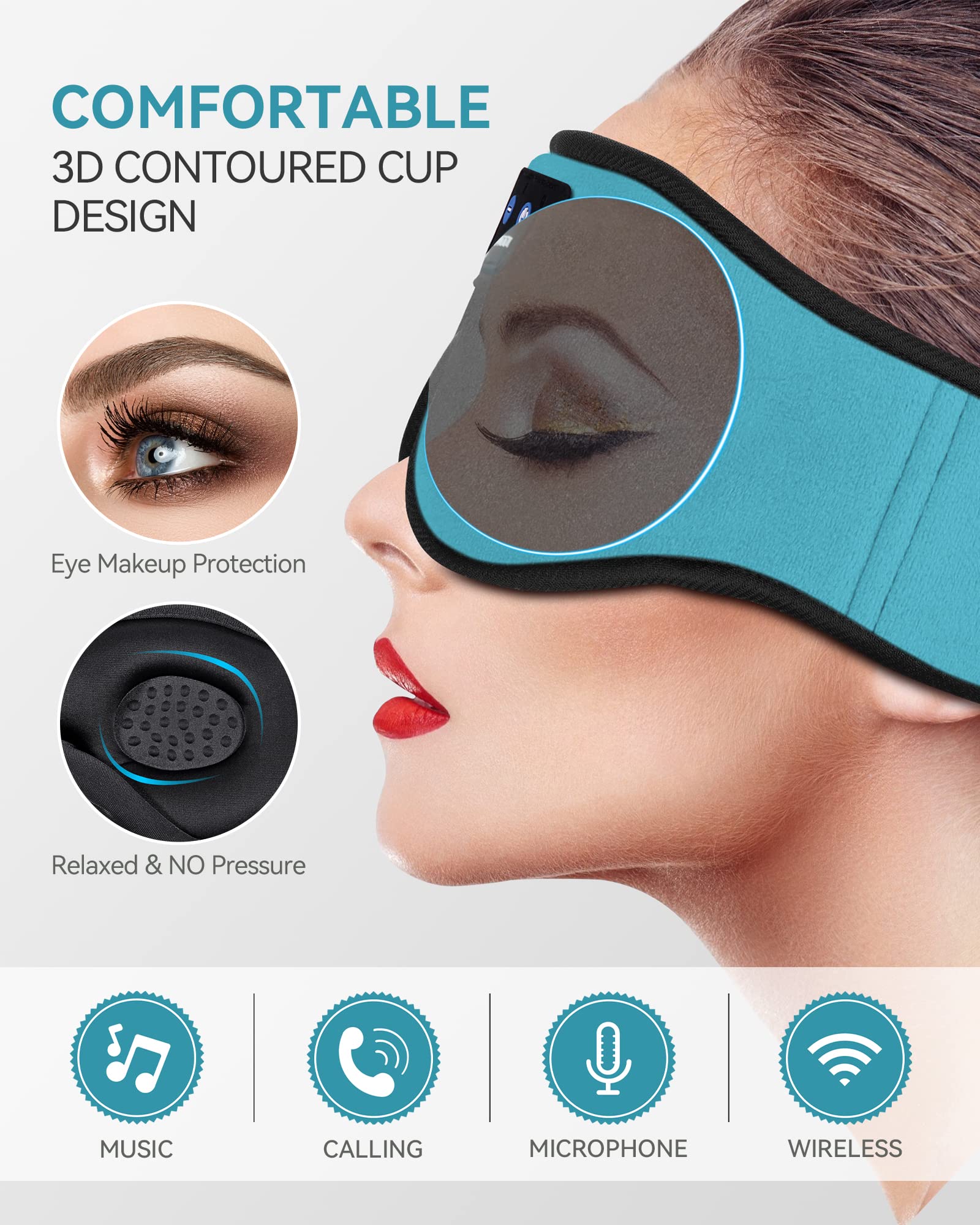 MUSICOZY 3D Sleep Headphones Bluetooth 5.4 Sleep Mask with HD Spe by MUSICOZY - Angle View 2