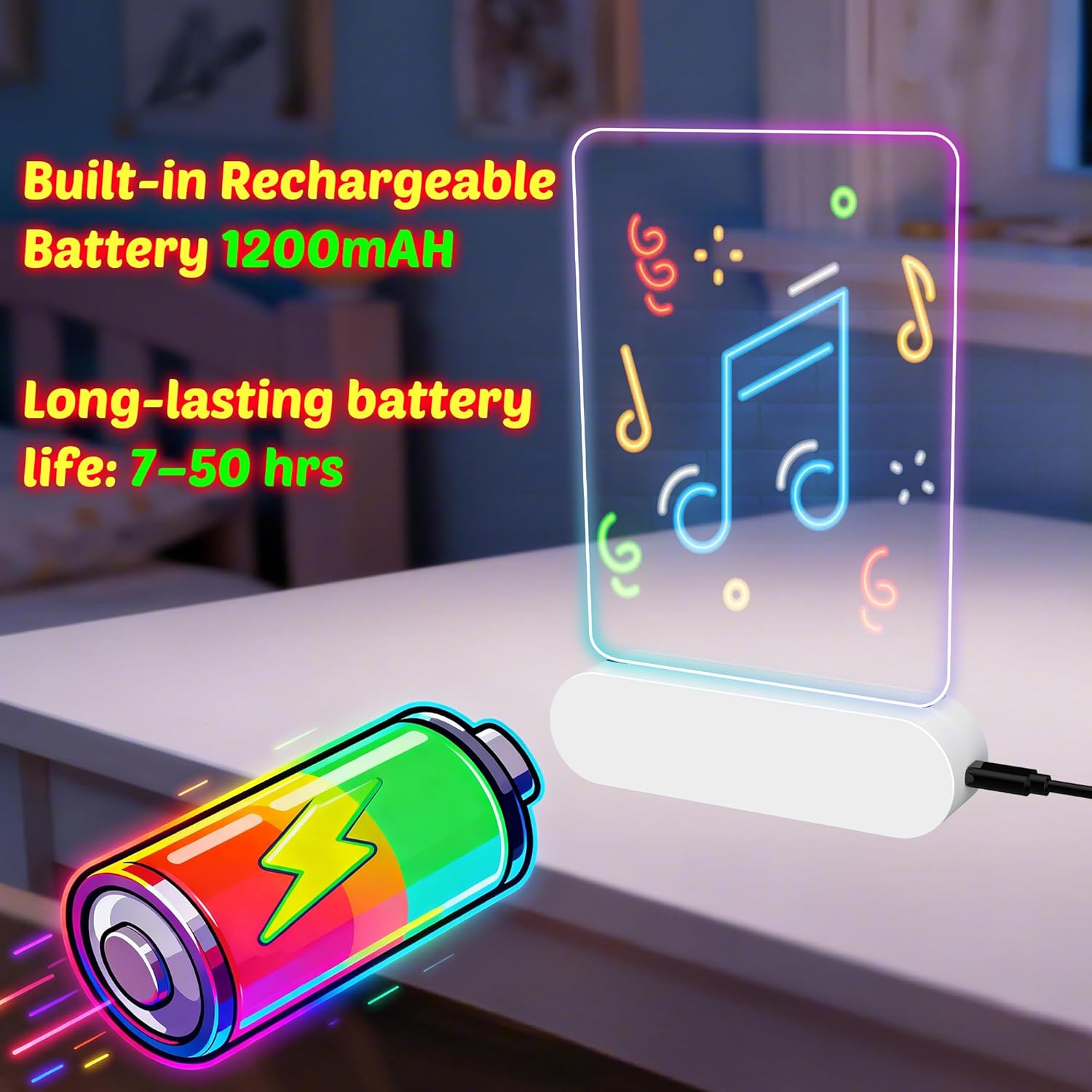 MOKOQI rechargeable LED drawing board with cordless design, illuminated surface for drawing, note-taking, or messaging.