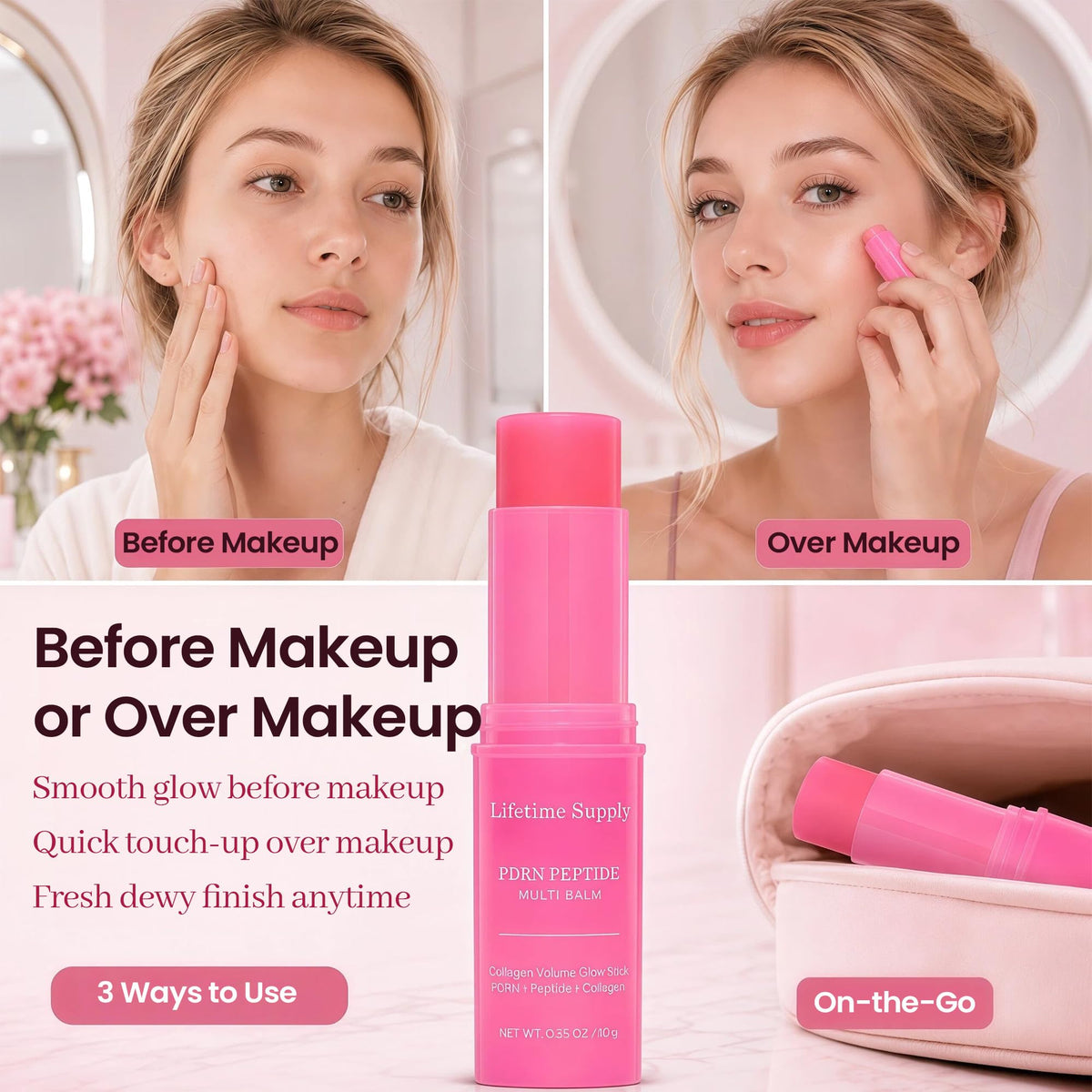 2PCS PDRN Pink Collagen Volume Multi Balm Stick for Face - Lifetime Supply Official Imagery - 8
