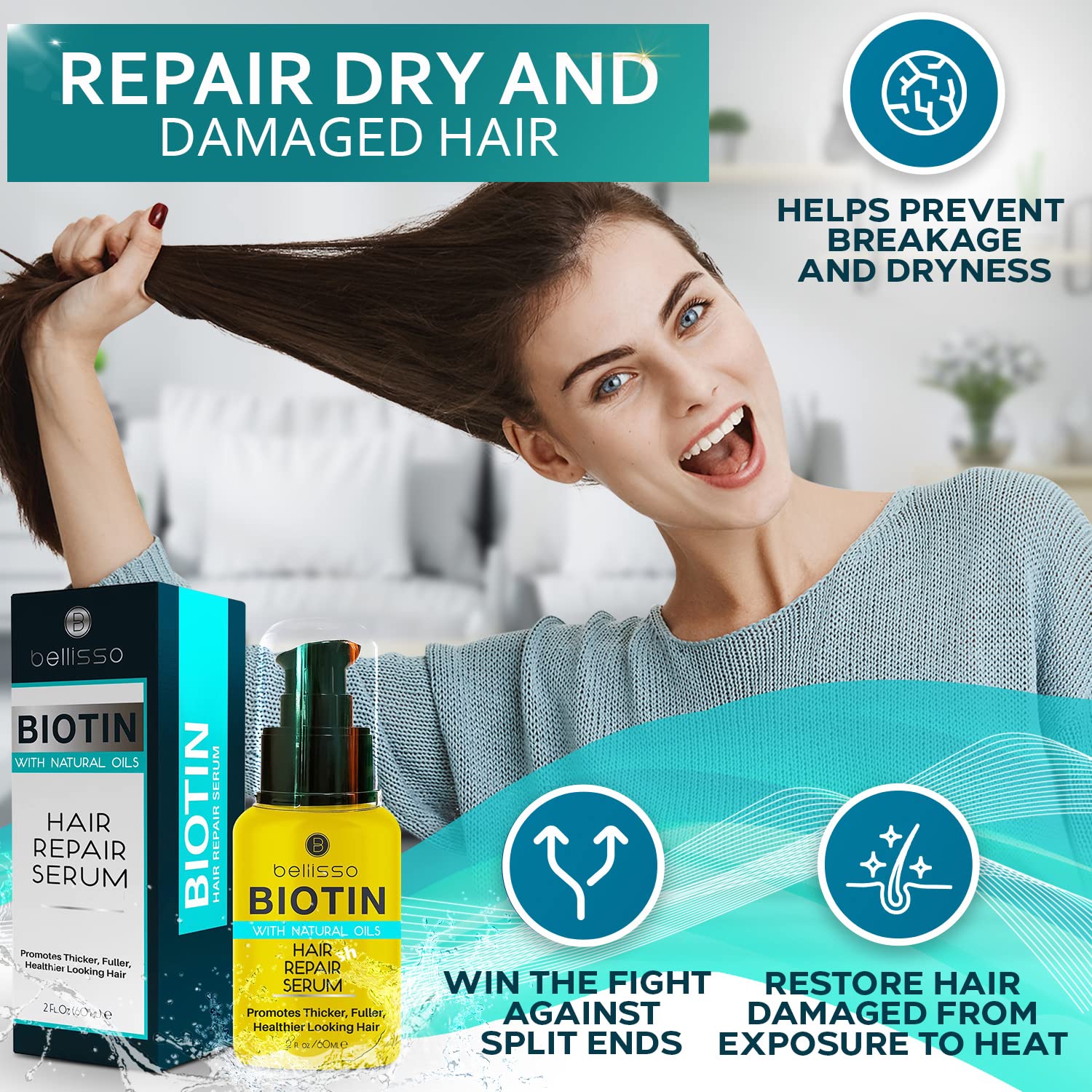 BELLISSO Biotin Hair Thickening Serum and Women - Intense Strengthening - BELLISSO Official Product View 5