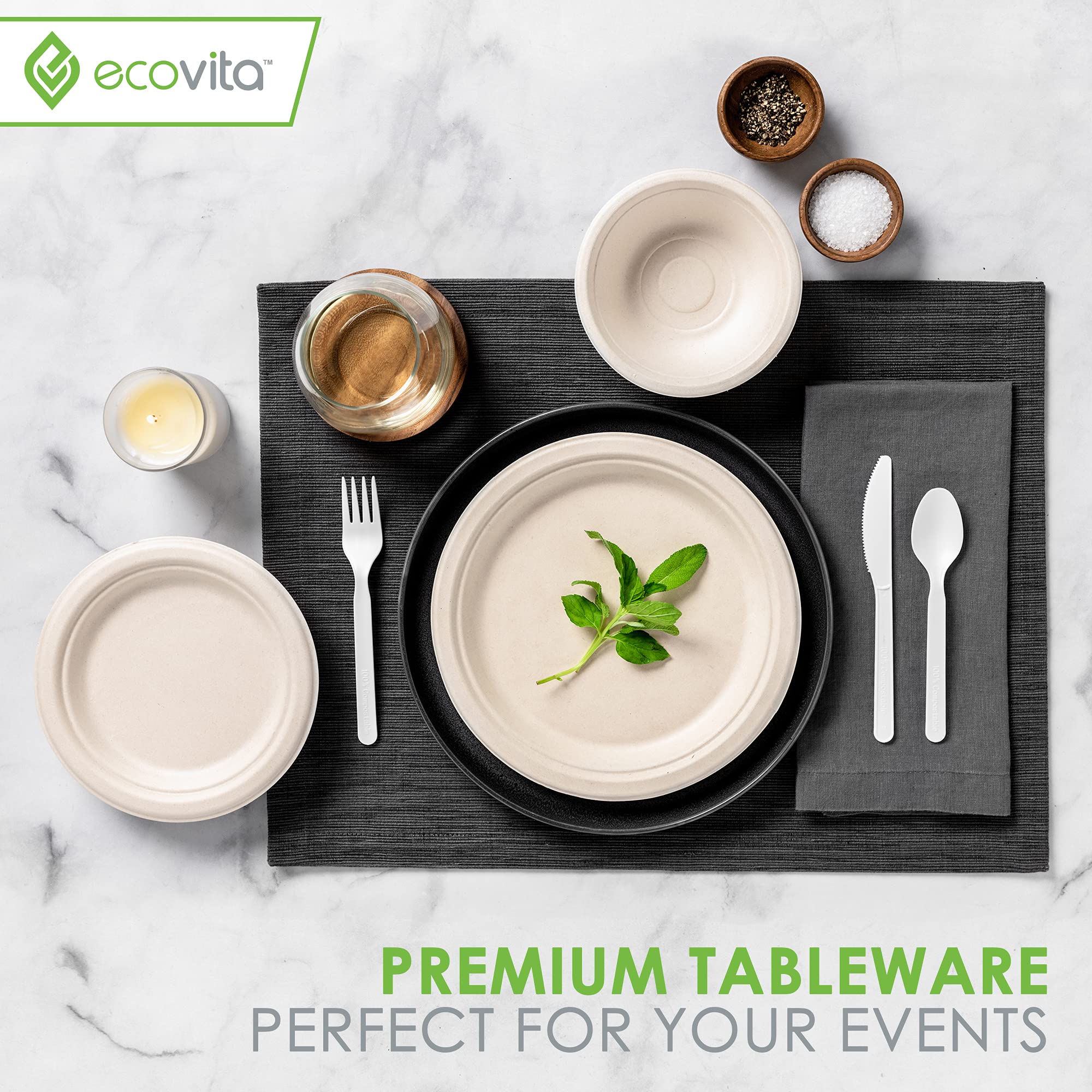 Ecovita 100% Compostable Knives - 500 Large Disposable Utensils - Ecovita Official Product View 6