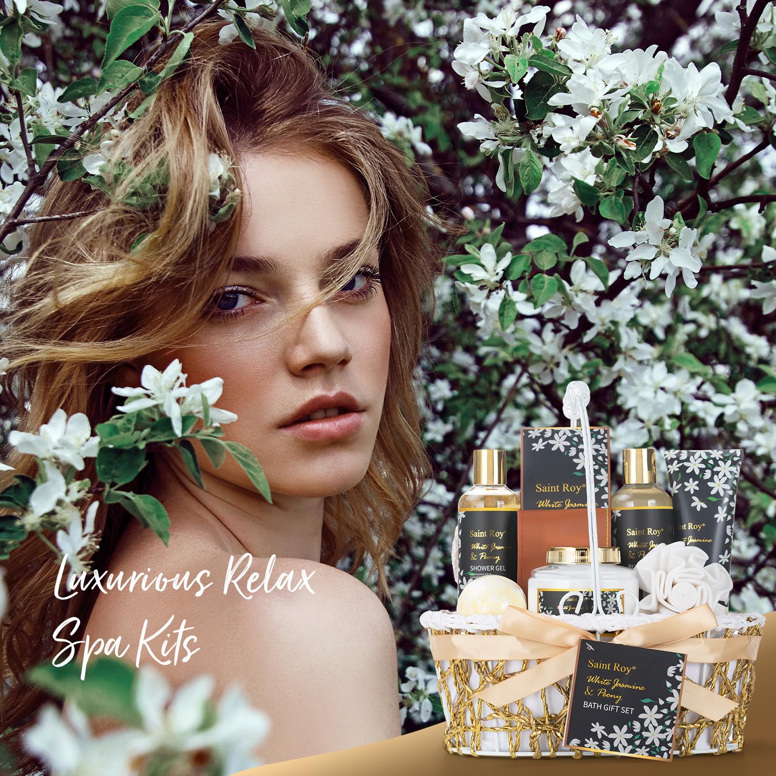 Spa Bath &amp; Body Gifts for Women, Jasmine Peony Spa Gift - Saint Roy