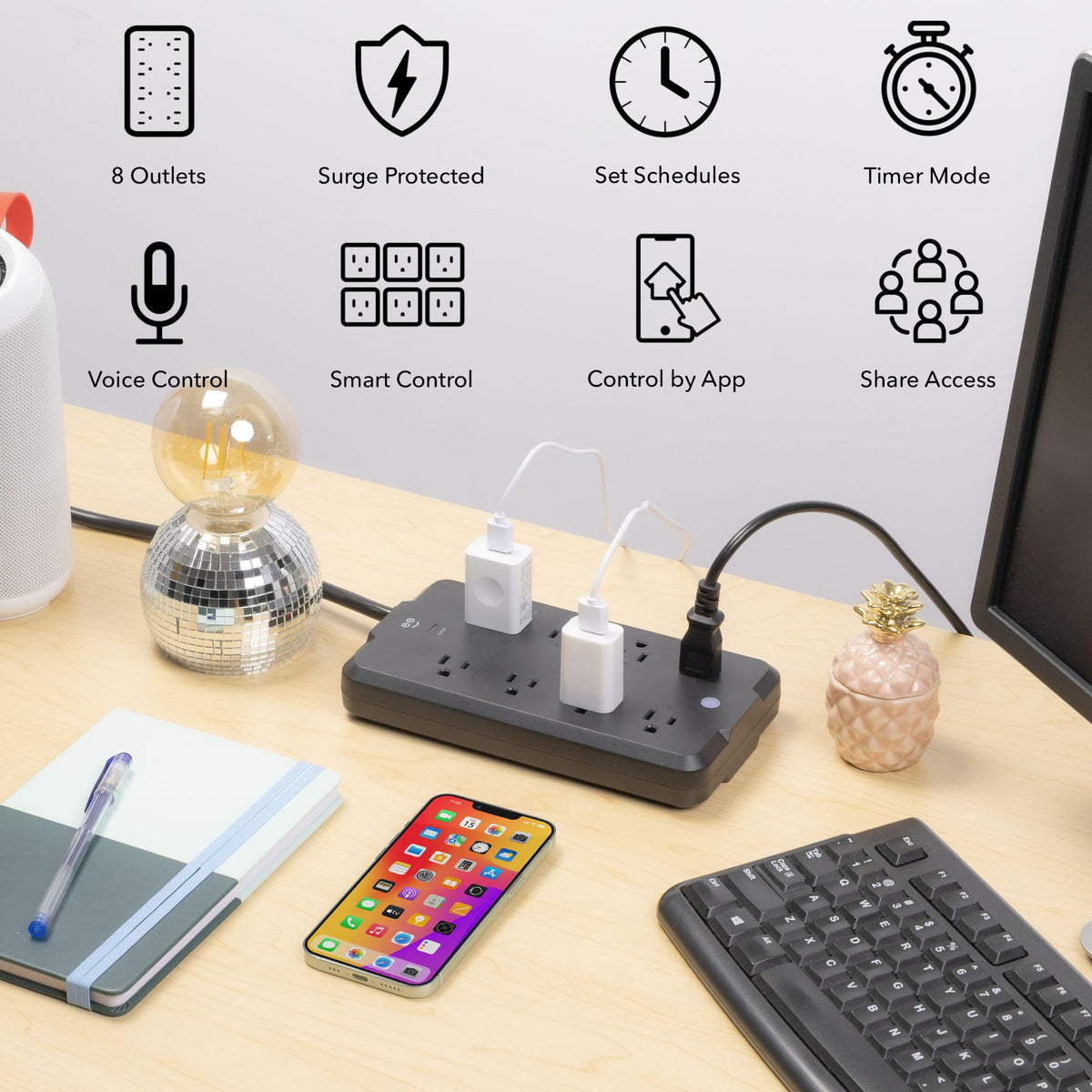 Geeni Surge Ultra Smart 8 Outlet Surge Protector No Hub 6 ft - Geeni Official Imagery - 3