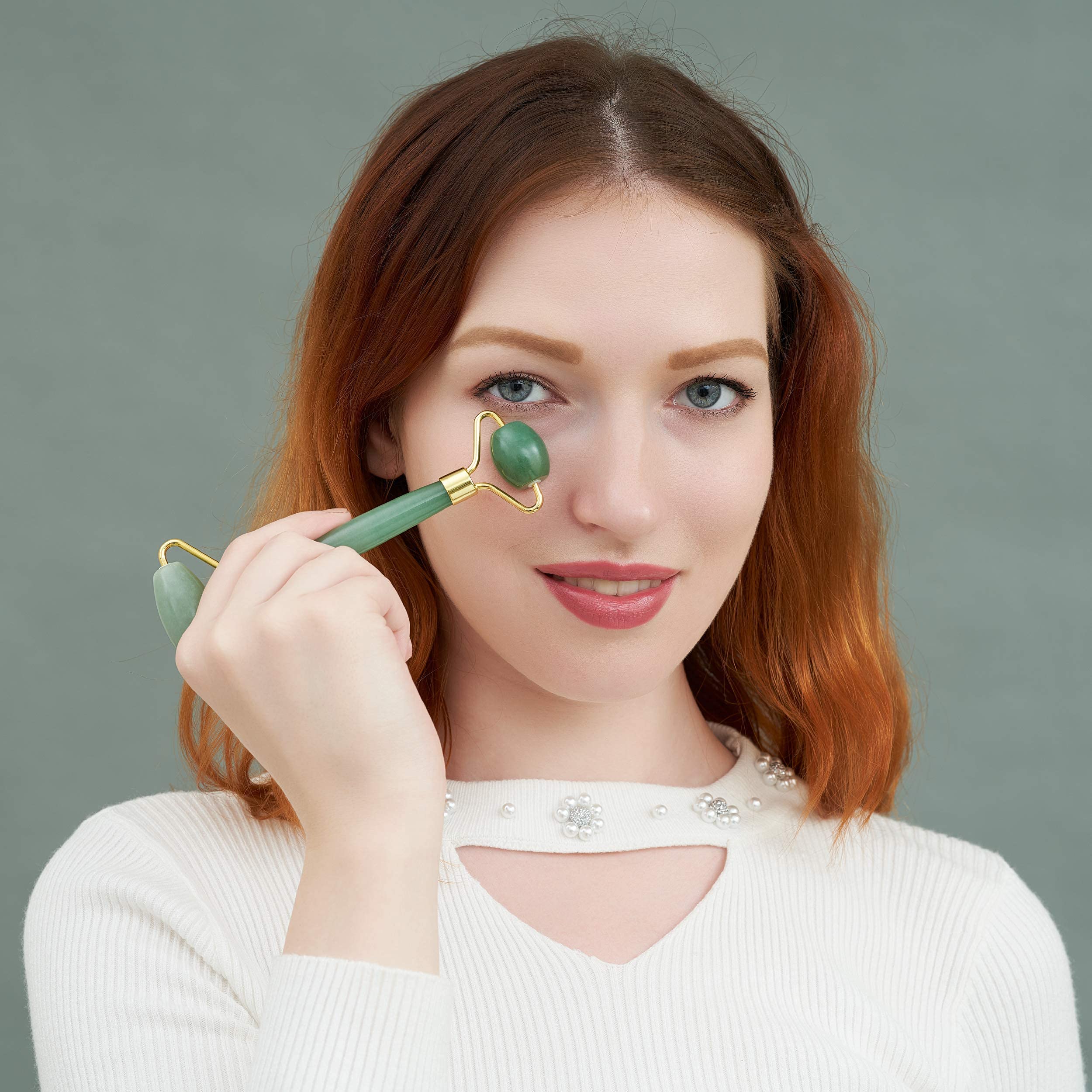 ETHONS Jade Roller and Gua Sha set with microcurrent facial machine for facial massage and skin rejuvenation.