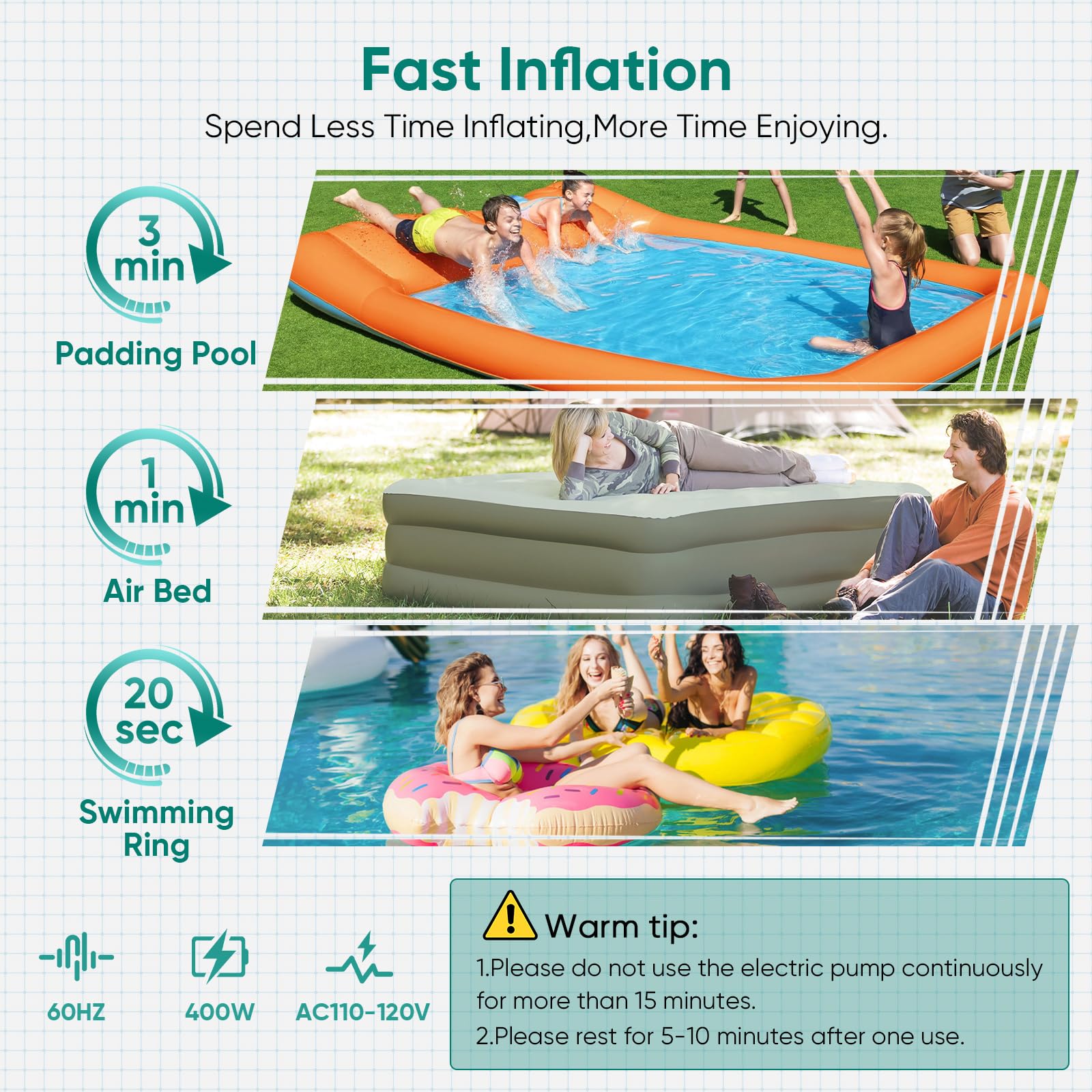 MAACLOUD Electric Air Pump for Inflatable Pool Toys: High Power Quick- - View 2