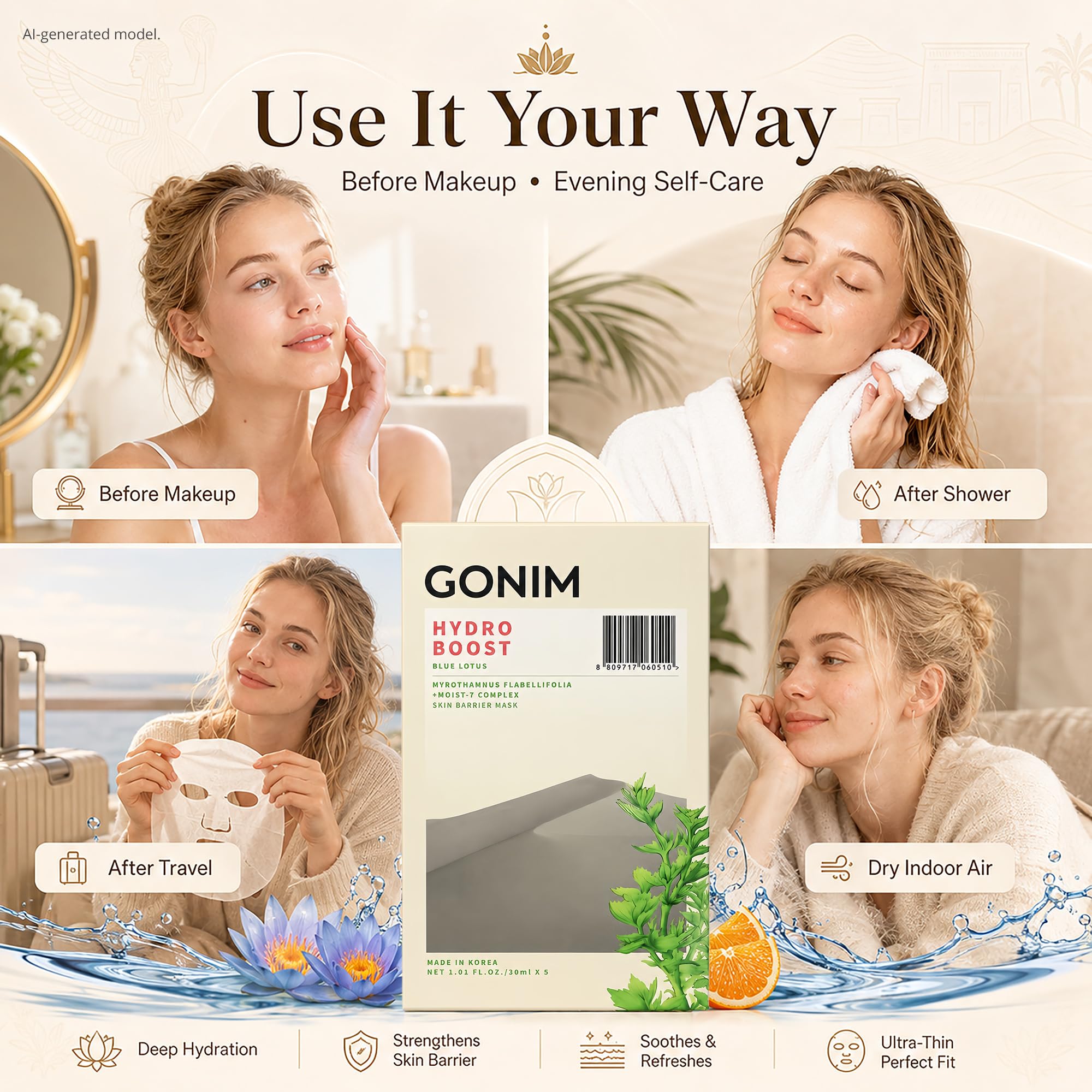 Korean Face Mask, Hydrating Face Mask with Hyaluronic Acid, - GONIM