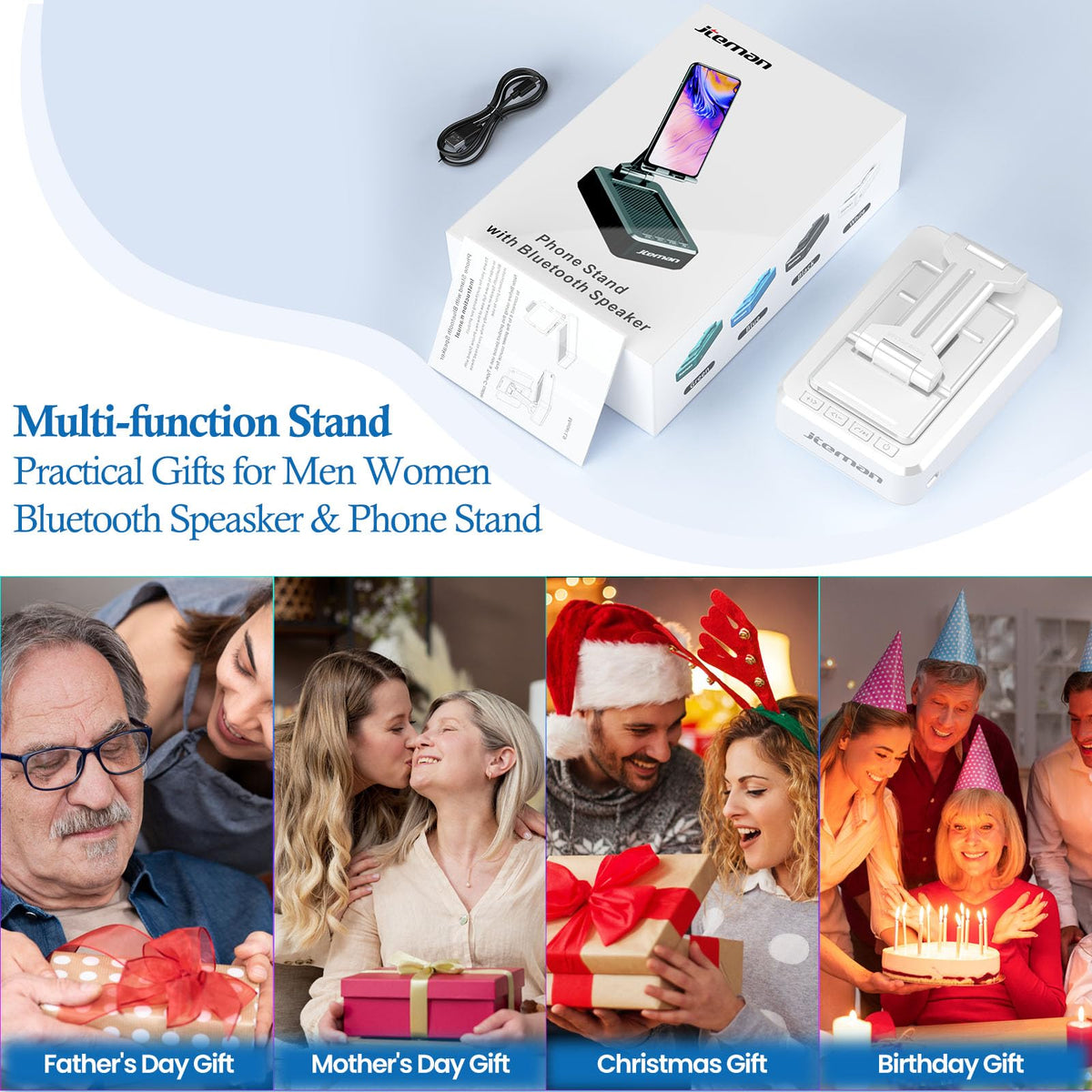 JTEMAN Cell Phone Stand with Bluetooth Speaker Gifts for Men - JTEMAN Official Imagery - 8