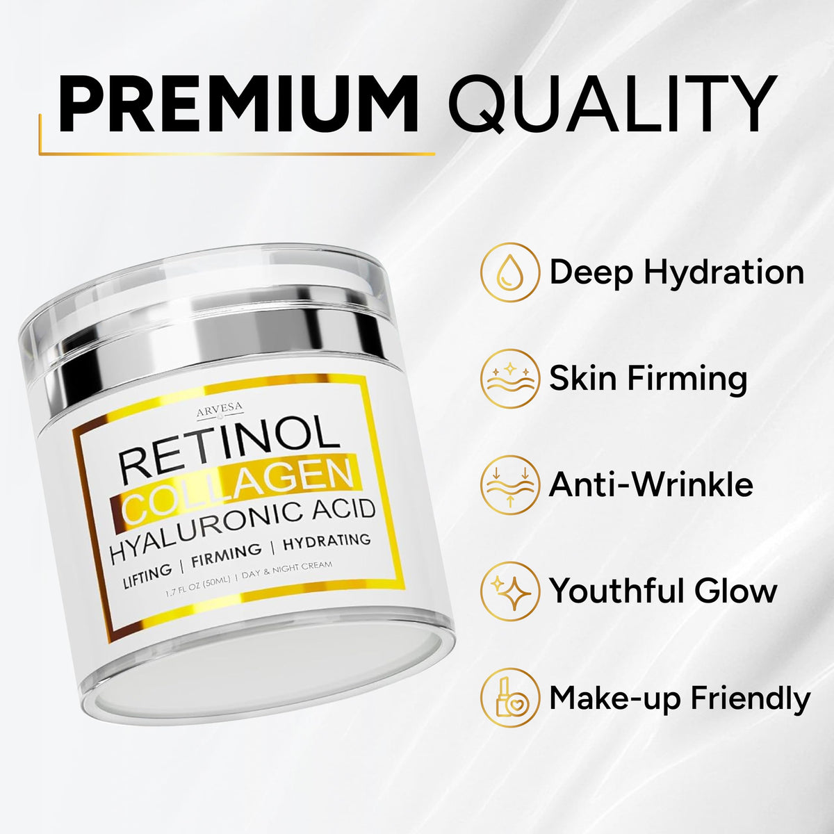 Retinol Cream for Face with Collagen Hyaluronic Acid Non - Arvesa Official Product Imagery - 6