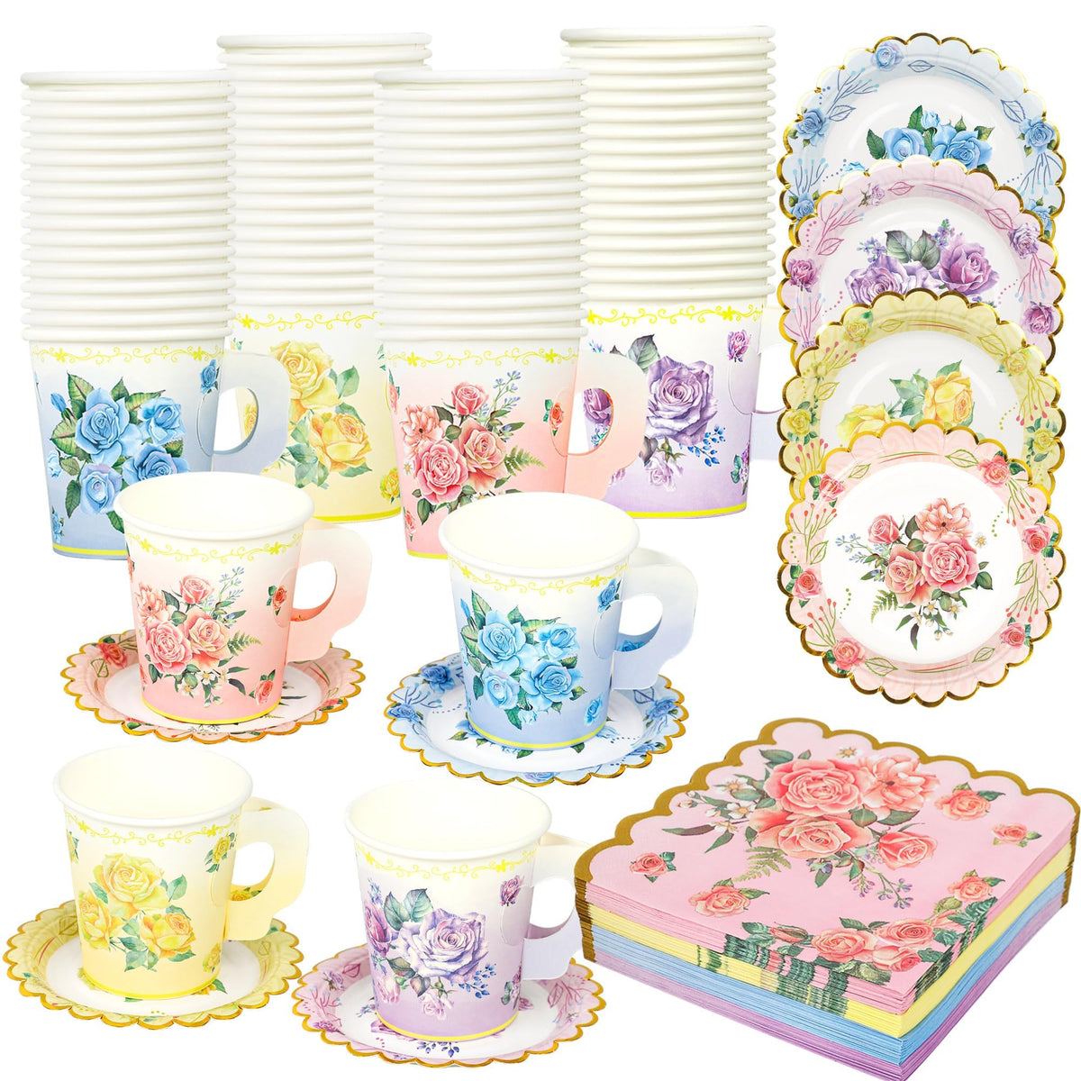 40 Set Floral Tea Cups and Saucers Disposable Tea Party - Fairooth Official Imagery - 1