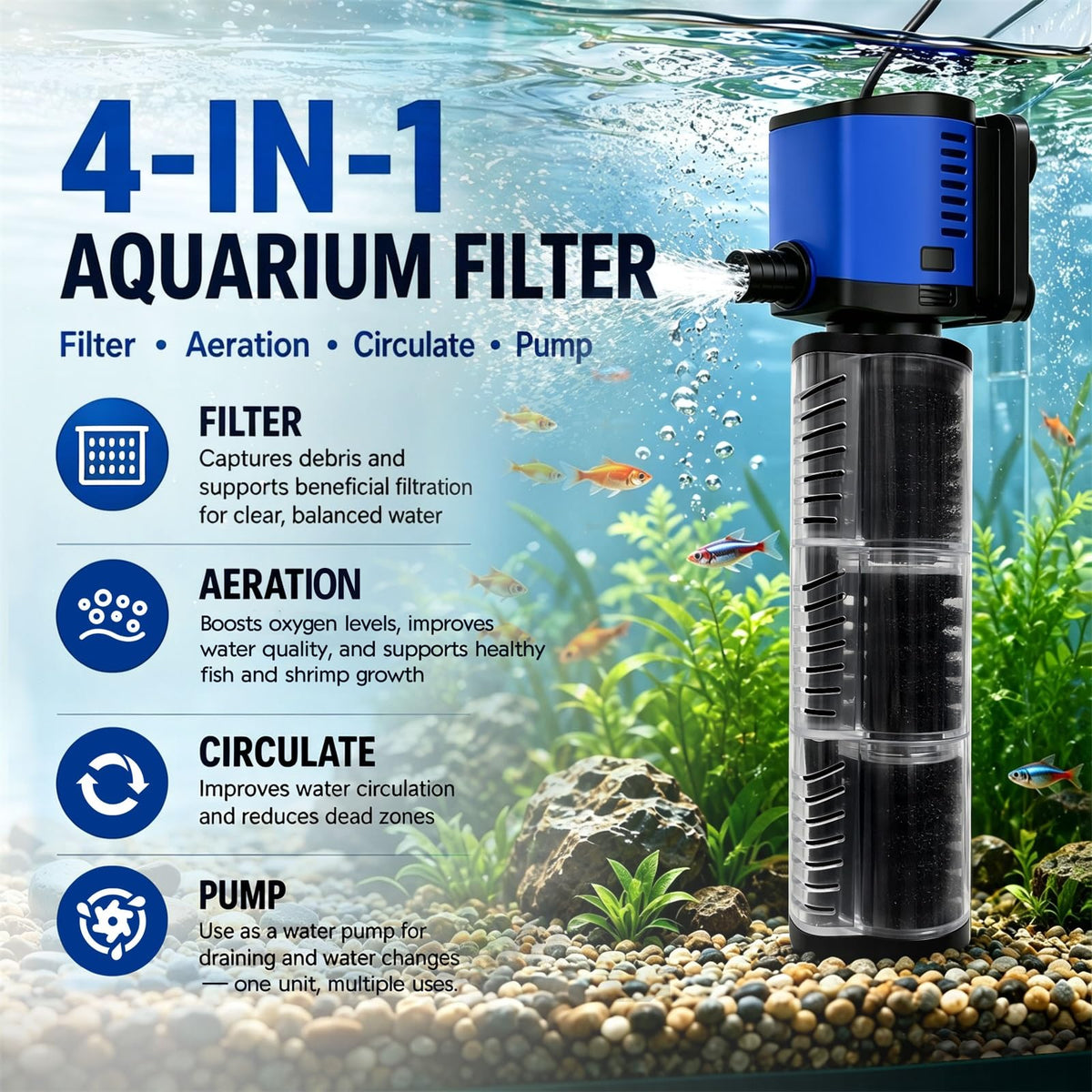 Three seconds Aquarium Filter 265GPH 14W Internal Modular - Three seconds Official Imagery - 3