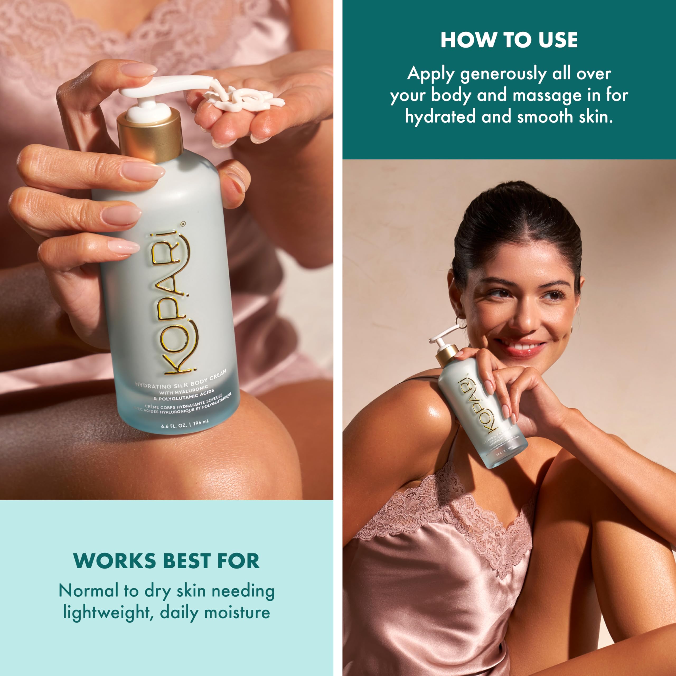 Kopari Hydrating Silk Body Cream with Hyaluronic & Polyglutamic Acids – Long Lasting Moisturizer for Dry Skin, Lightweight & Silky Texture, Sweet Coconut Milk Scent, 6.7 fl oz - Kopari Official Product View 6
