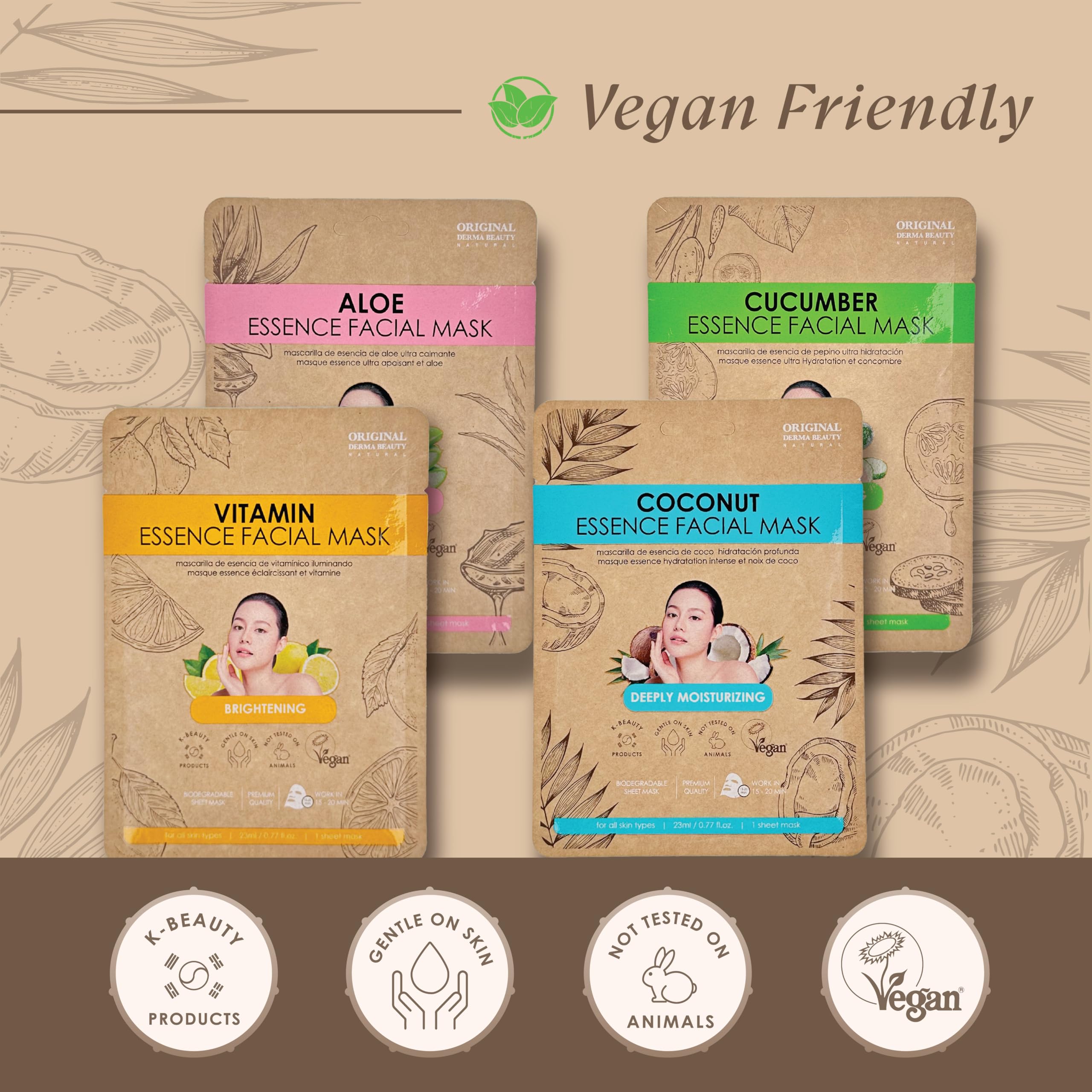 12 PK Vegan Face Masks for Skincare - ORIGINAL DERMA BEAUTY