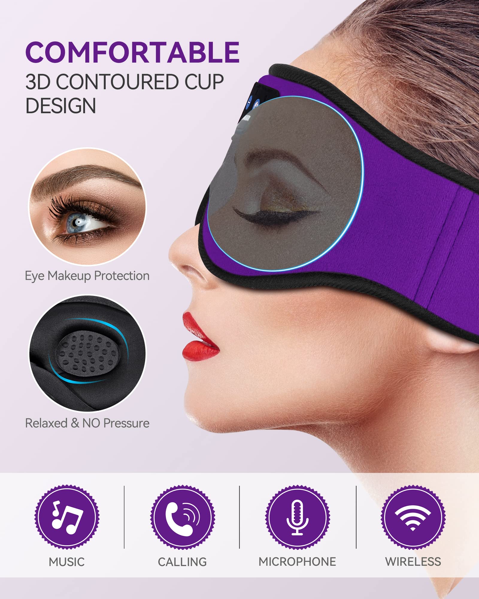 MUSICOZY 3D Sleep Headphones Bluetooth 5.4 Sleep Mask with HD Spe - MUSICOZY Official Product View 2