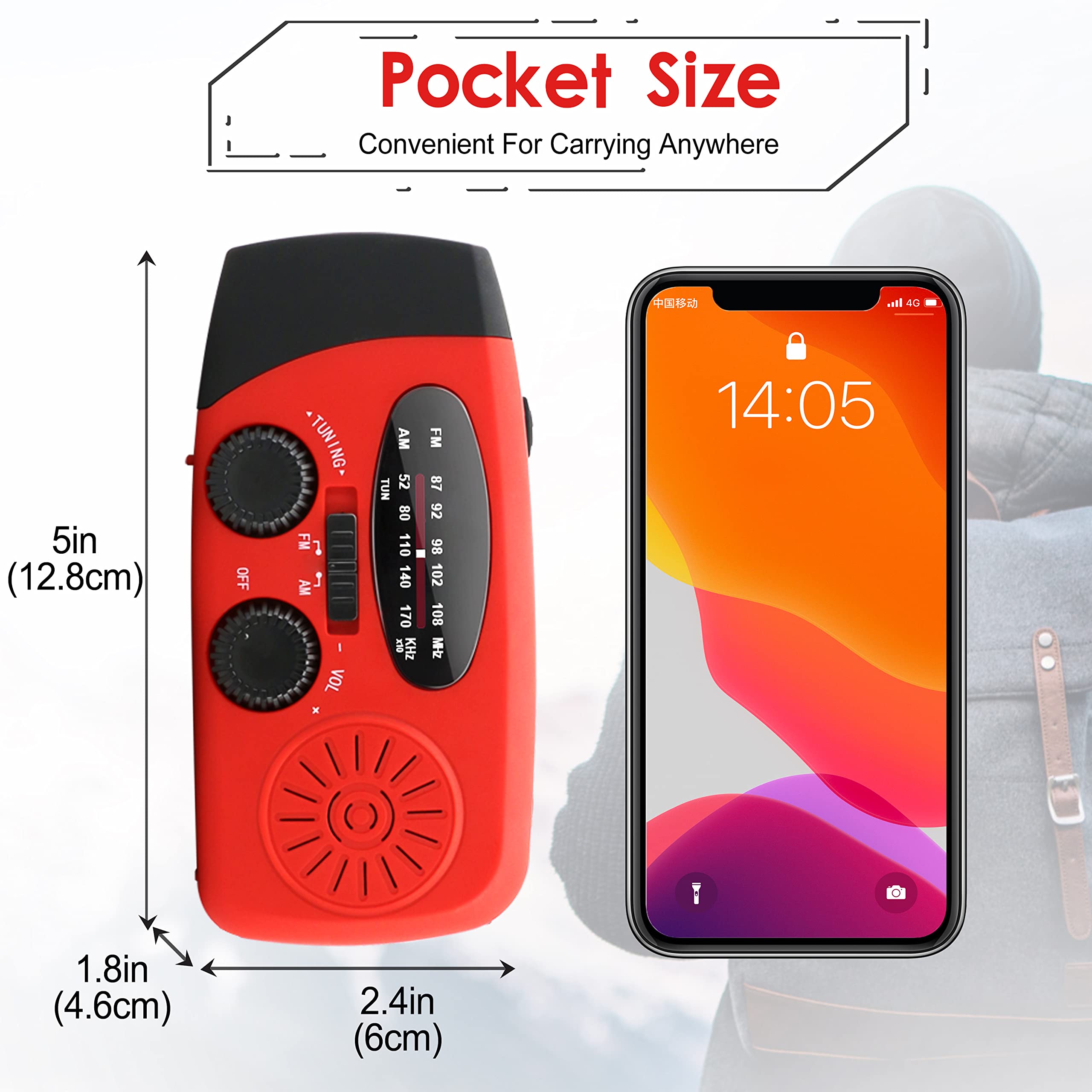 RunningSnail Hand Crank Radio with LED Flashlight,2000mAh NOAA AM by RunningSnail - Angle View 5