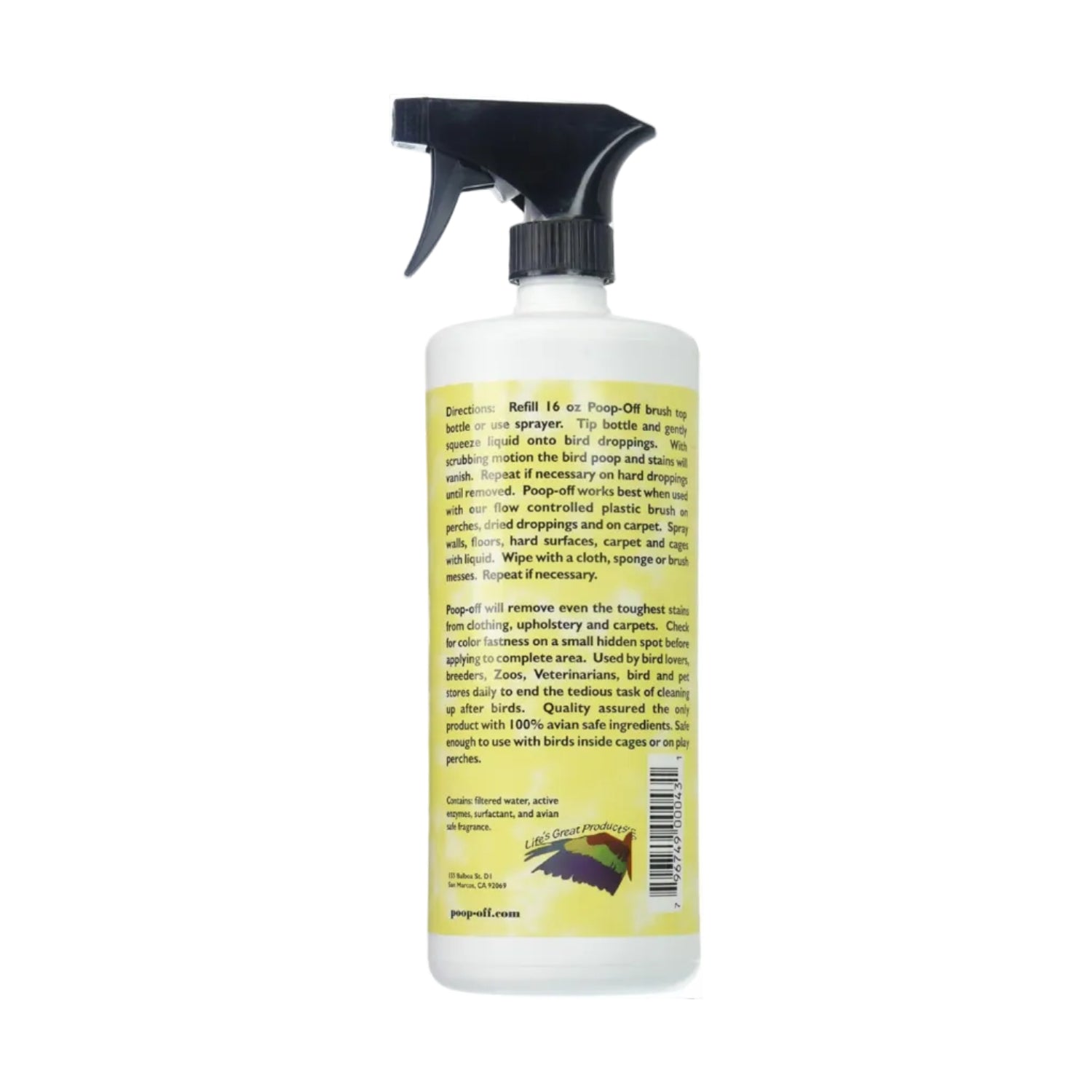 Poop-Off Bird Poop Remover Sprayer 32 oz bottle with nozzle for cleaning bird droppings from surfaces