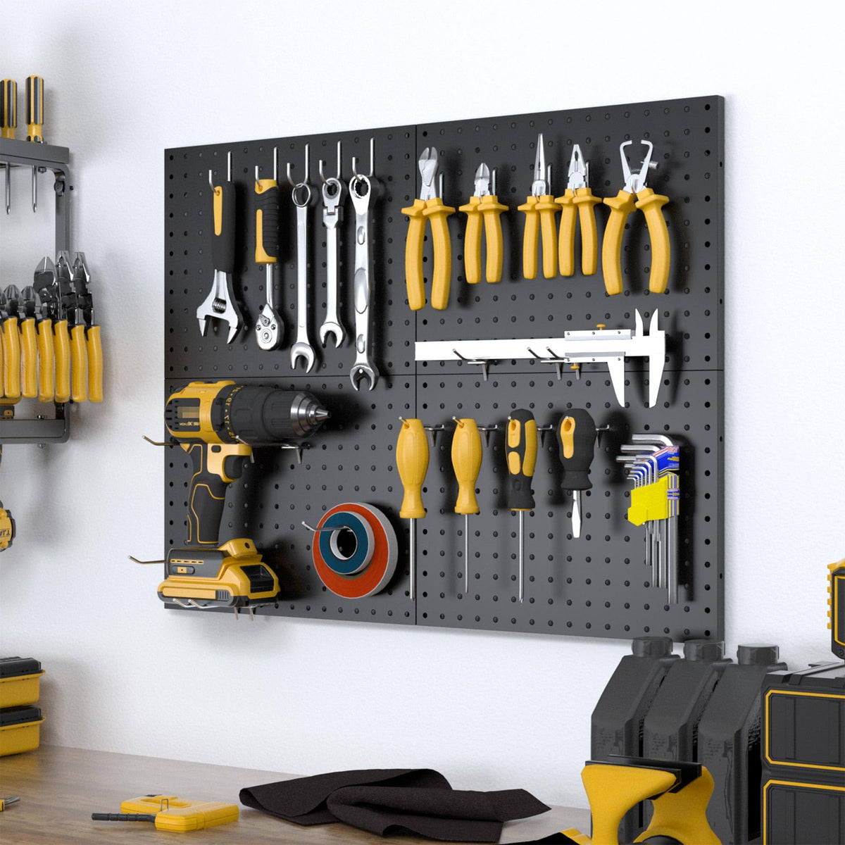 Peg Board 4 Pack Metal Black Pegboard Panels with 50 Hooks - Spampur Official Imagery - 3