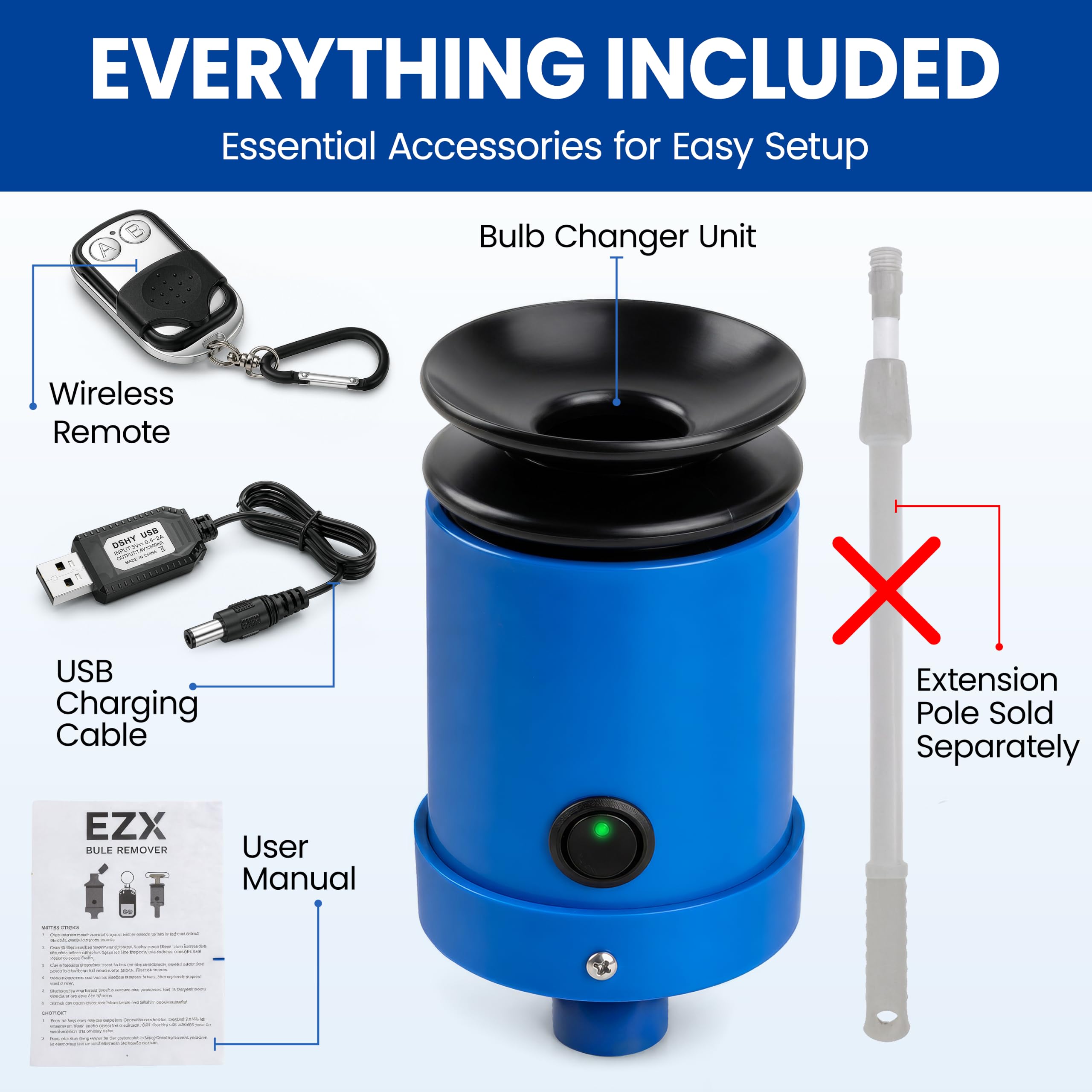 2ULES EZX Light Bulb Changer for High Ceilings, Patented Vacuum T - 2ULES Official Product View 5