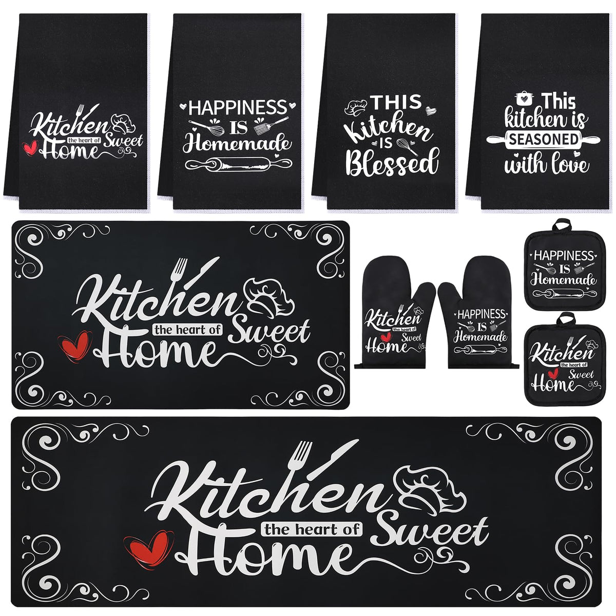 10 Pcs Black Kitchen Accessories Decor Set with 4 Kitchen - XLHOMO Official Imagery - 1