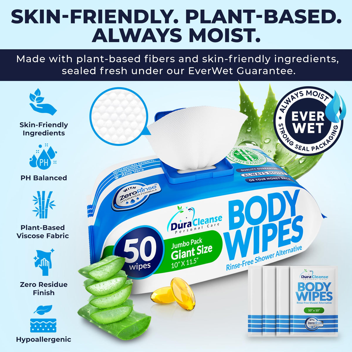 XL Body Wipes for Adults Bathing No Rinse - Dura Cleanse Official Imagery - 4