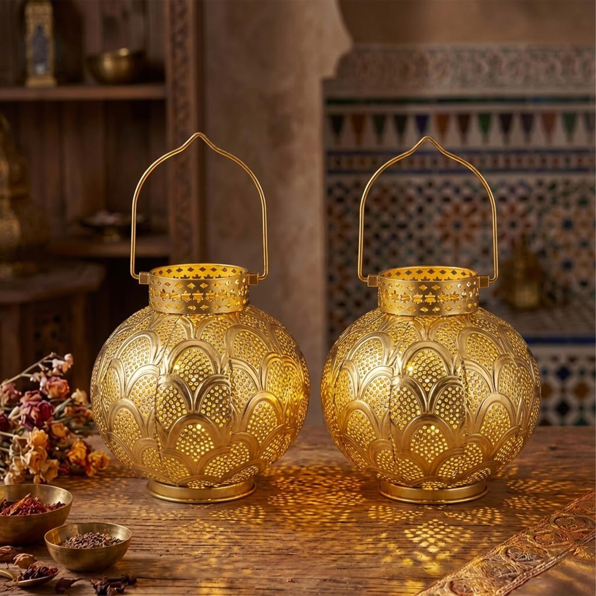 TRIROCKS Set of 2 Moroccan Style Metal Table Lamp 7 High - TRIROCKS Official Imagery - 1