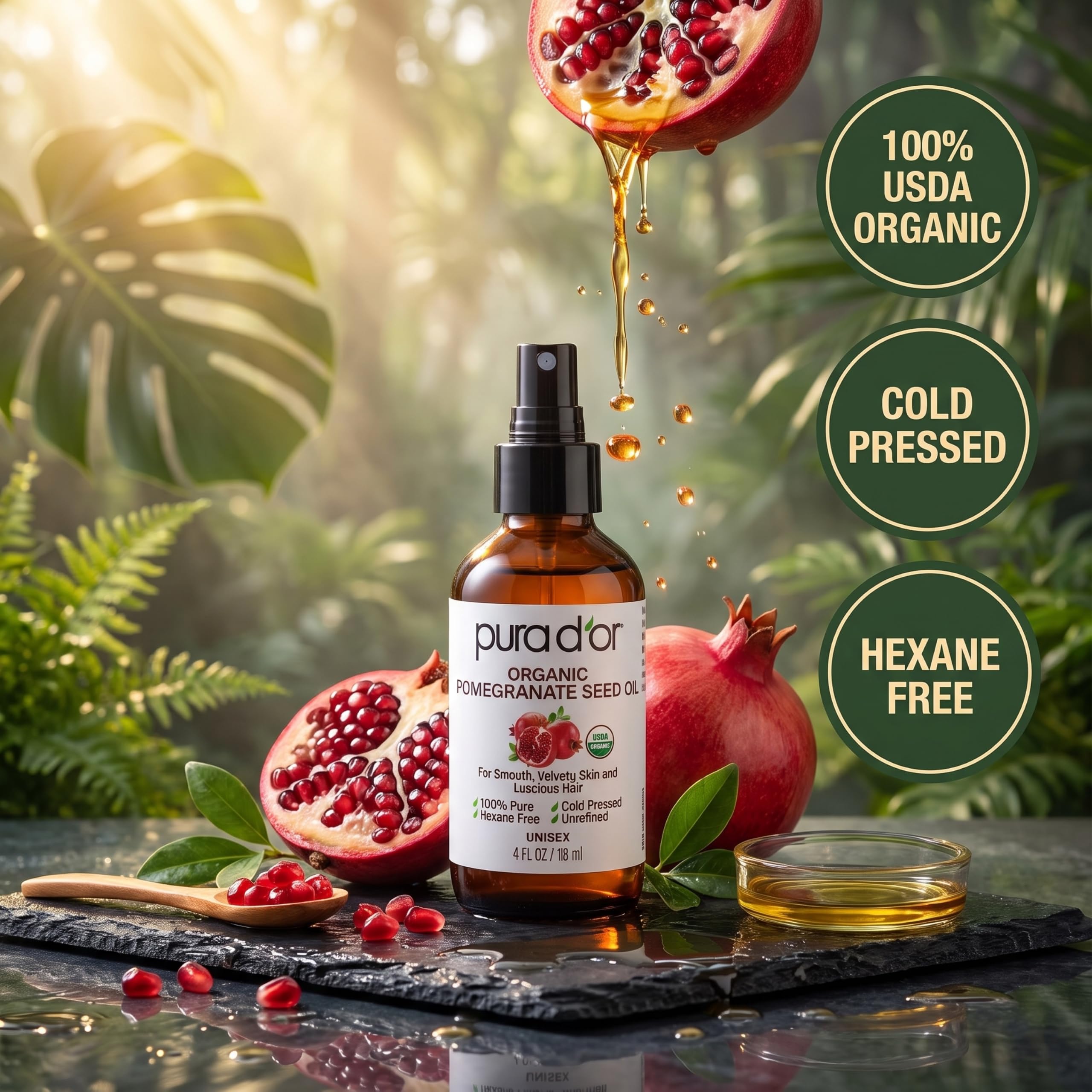 PURA D'OR ORGANIC Pomegranate Oil - 100% Pure USDA Certified Premium Grade - PURA D'OR Official Product View 5