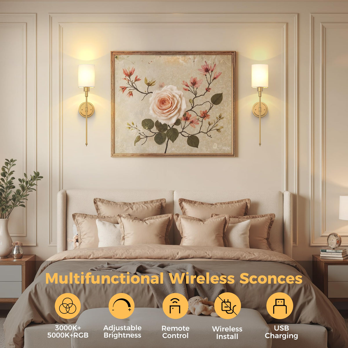Battery Operated Wall Sconce Set of 2 Wireless Wall Lights - DORESshop Official Imagery - 4