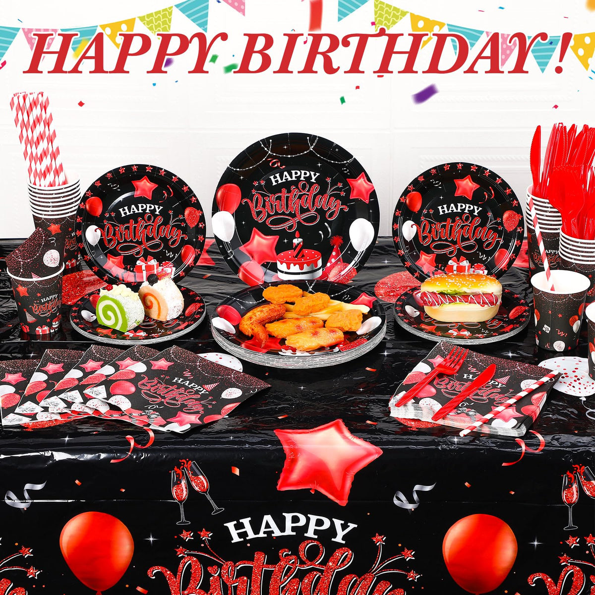 Norme 176 Pcs Black and Red Birthday Tableware Set Birthday - Norme Official Imagery - 8