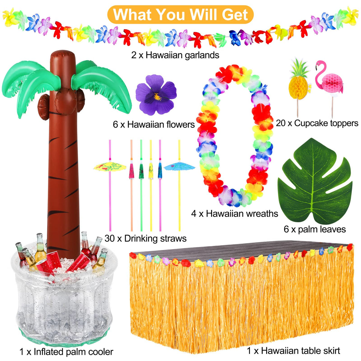 70 Pack Tropical Luau Party Decorations 60 Inches Inflatable - Fovths Official Imagery - 5