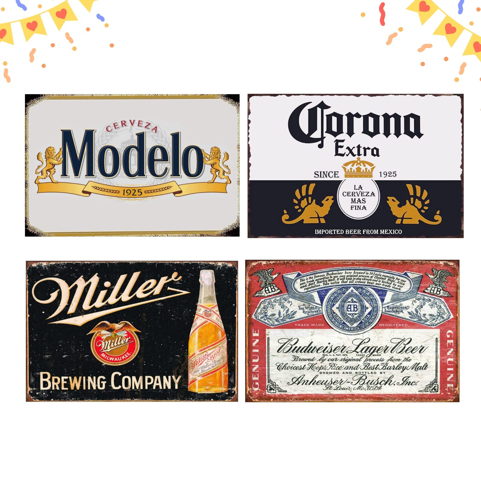 Vintage Beer Signs Collection - 4 Piece Bundle for Bar & Home - Product Imagery