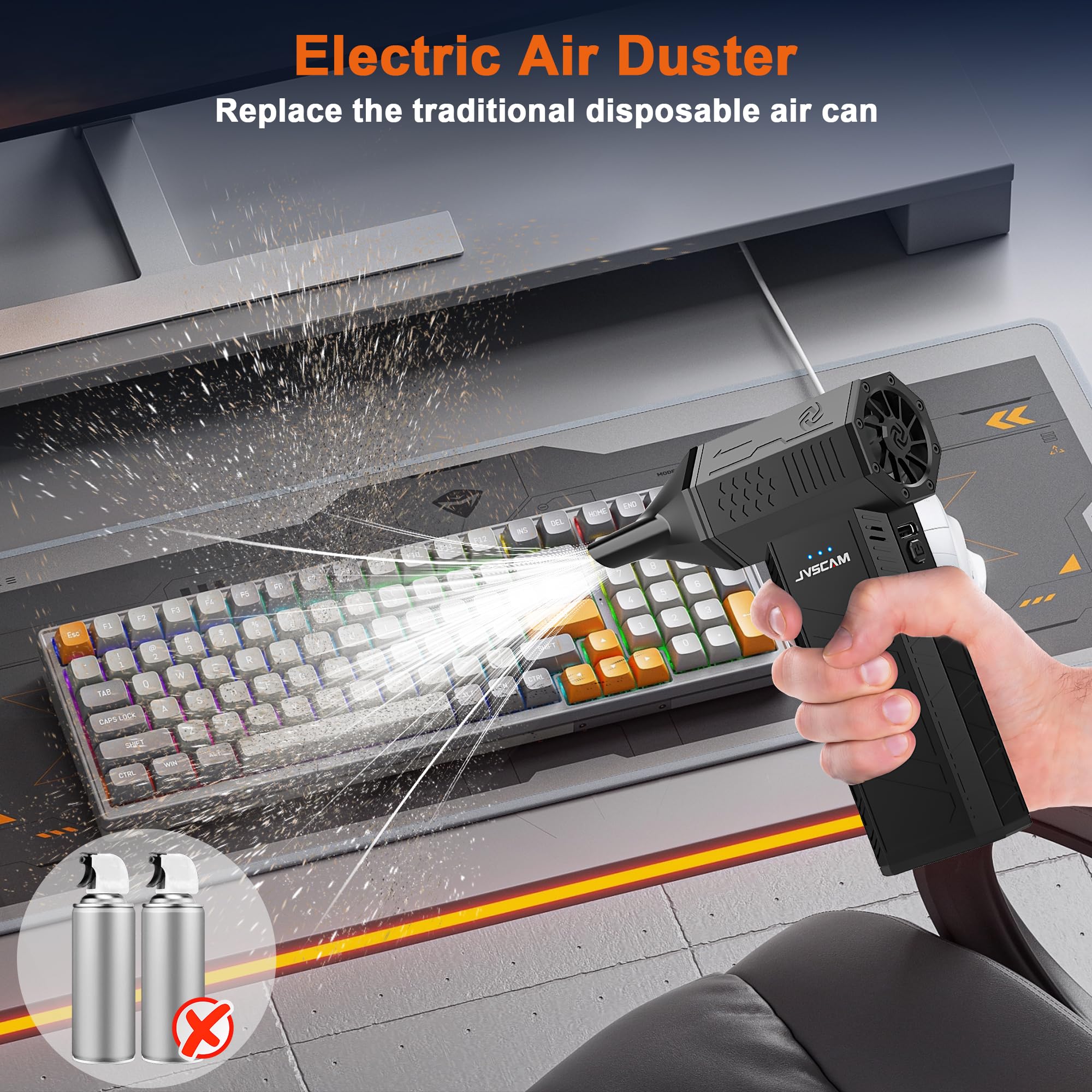 JVSCAM Compressed Air Duster-130000RPM Super Power Air Blower wit by JVSCAM - Angle View 4