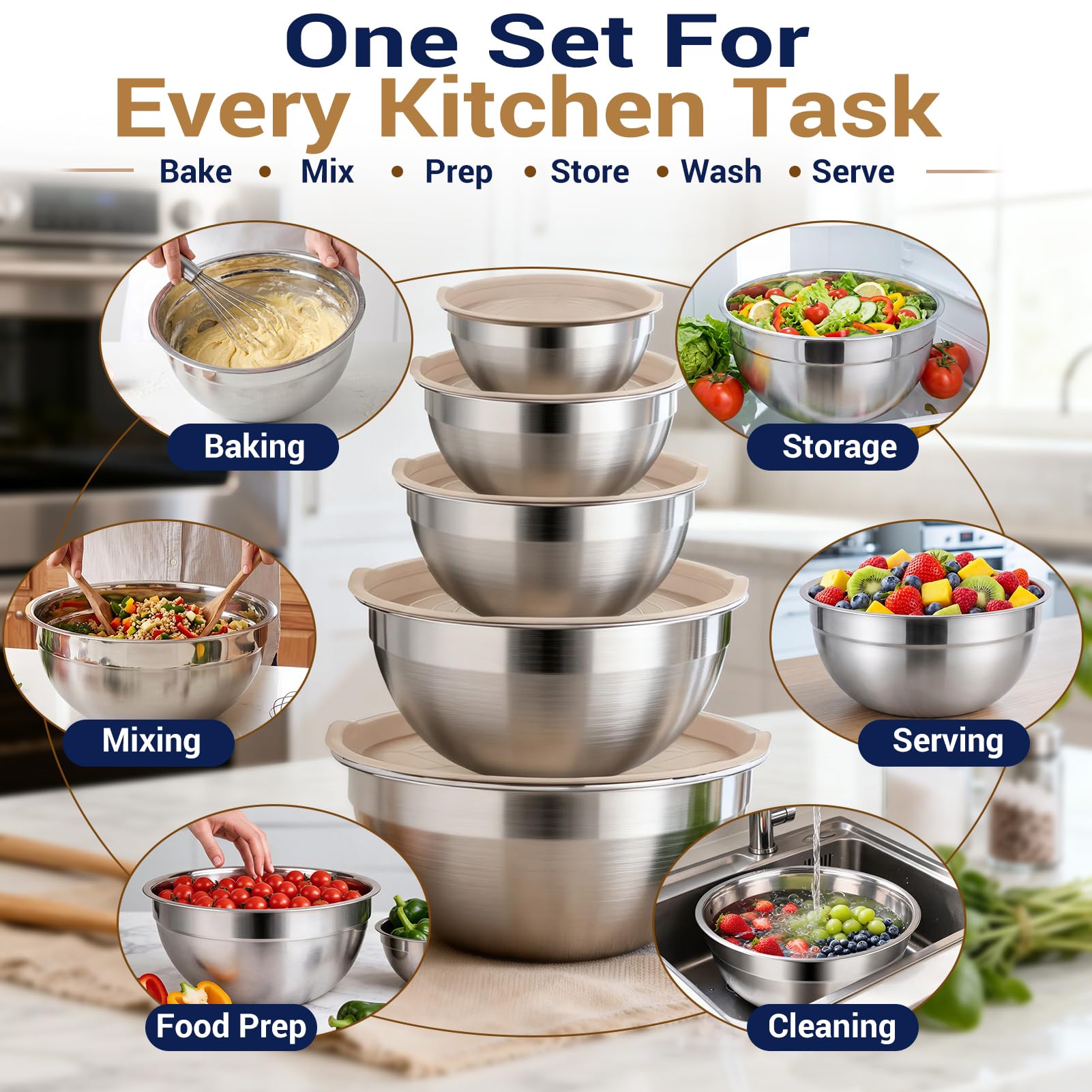 WEPSEN Mixing Bowls Set, 25PCS Khaki Mixing Bowls With Lids Set S - WEPSEN Official Product View 6