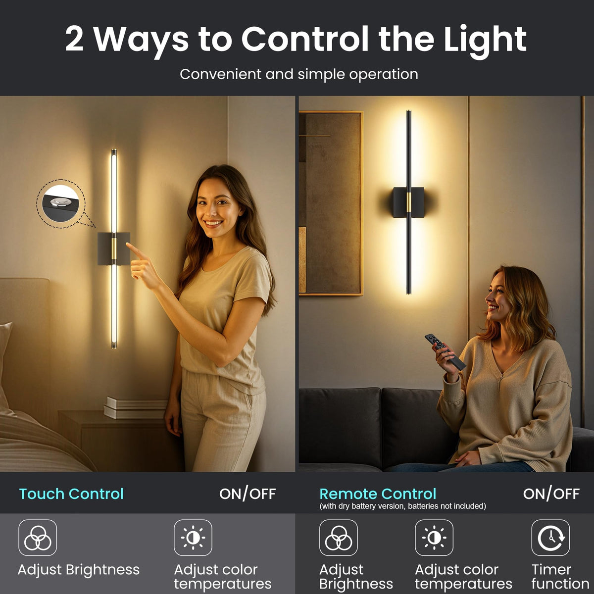 10000mAh Battery Operated Wall Sconces Set of 2 Black Gold - SyncGlow Official Imagery - 7
