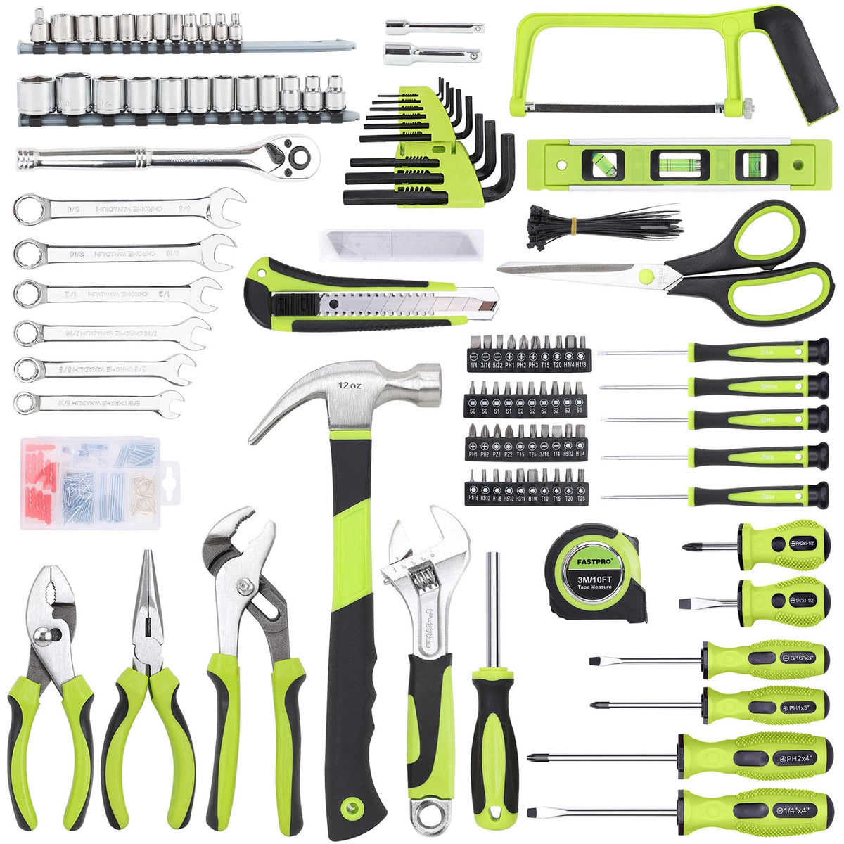 FASTPRO 267 Piece Home Tool Set with 13 Inch Tool Bag Green - FASTPRO Official Imagery - 4