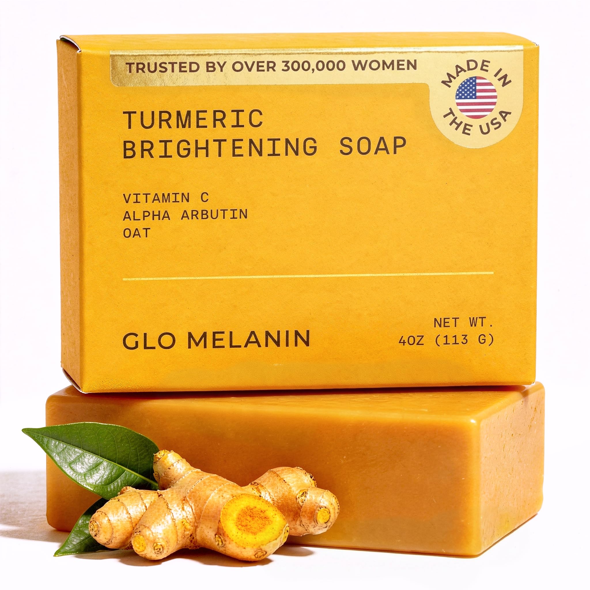Glo Melanin Turmeric Brightening Soap with Vitamin C, Alpha - Product Imagery